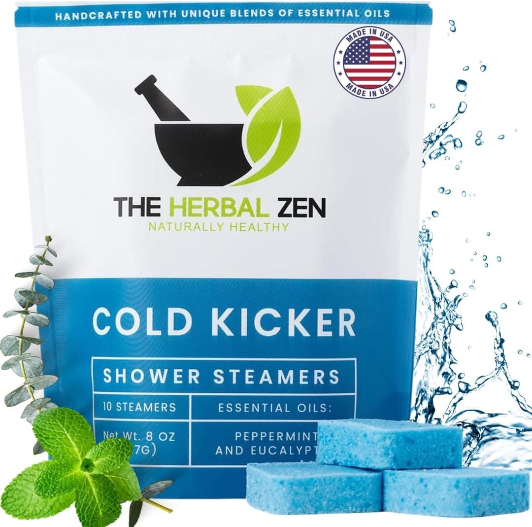Cold Kicker Shower Steamers Aromatherapy for Sinus Relief - USA Made - Peppermint & Eucalyptus Shower Bomb Tablets – Self Care Gifts for Women and Men – Soothing Natural Essential Oils (10 Pack) - image 1 of 1