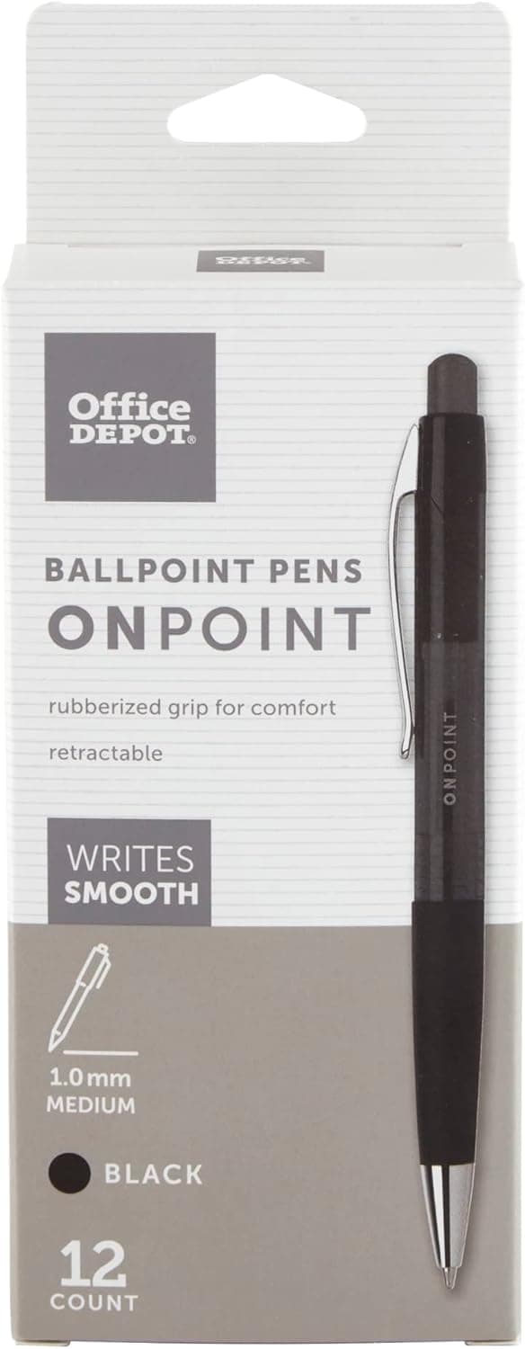 Office Depot Soft-Grip Retractable Ballpoint Pens, Medium Point, 1.0 mm, Black Barrel, Black Ink, Pack Of 12 - image 1 of 1