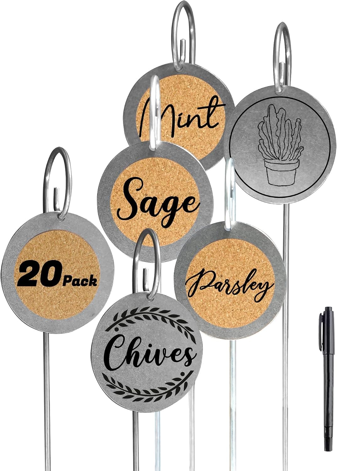Mimpi Plant Labels, 20 PCS Stainless Steel Plant Tags Herb Garden Markers, Weatherproof Herb Stakes, Garden Labels, Flower Sign, Plant Gifts Decor, 2.36'' Round Stainless Steel with Metal Wires - image 1 of 1