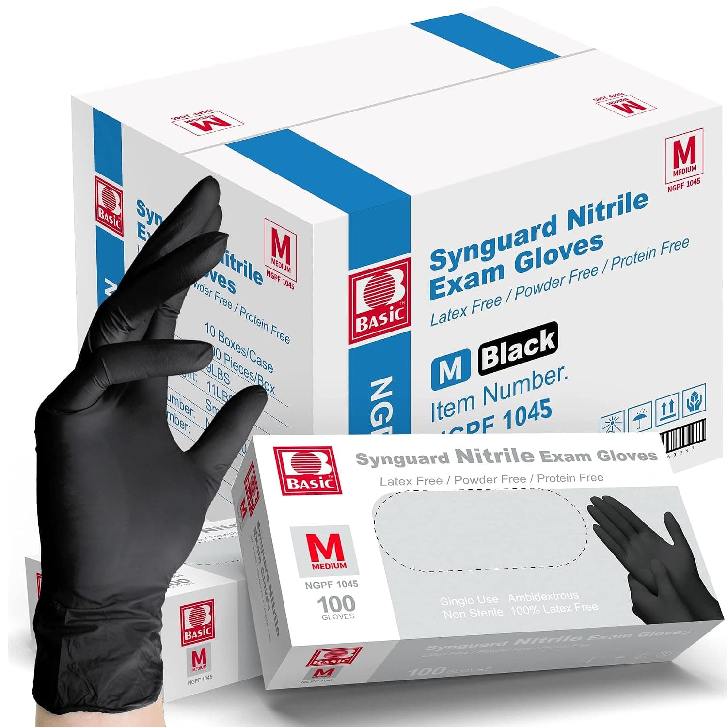 Basic Medical Black Nitrile Exam Gloves - Latex-Free & Powder-Free - NGPF 1045 (Case of 1,000), Medium - image 1 of 1