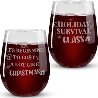 Christmas Wine Glasses - Holiday Survival Glass, It's Beginning To Cost A Lot Like Christmas Stemless Wine Glass Set of 2 - Funny Holiday Wine Glasses for Women - Christmas Drinking Glasses - image 1 of 1
