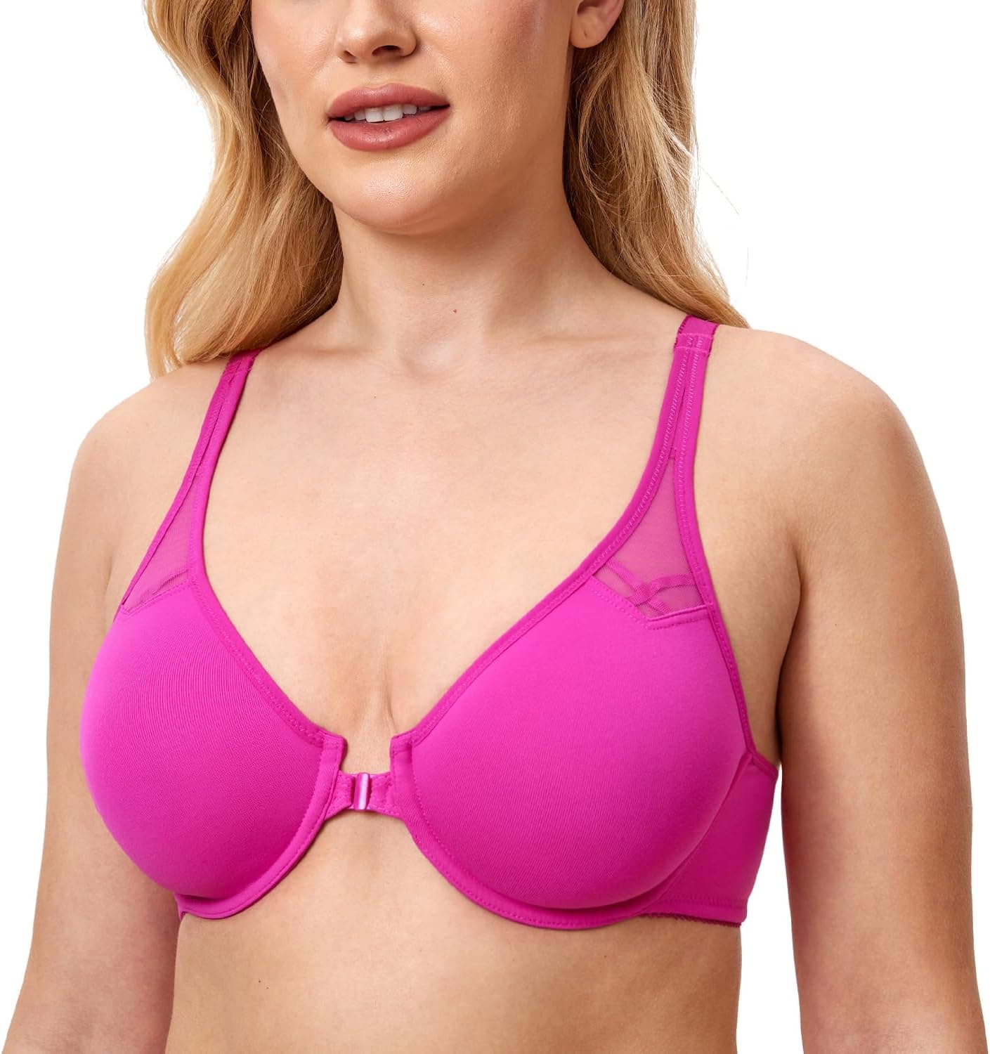 DELIMIRA Women's Front Closure Racerback Bras Plus Size Full Coverage Supportive Underwire Plunge Unlined Bra - image 1 of 1