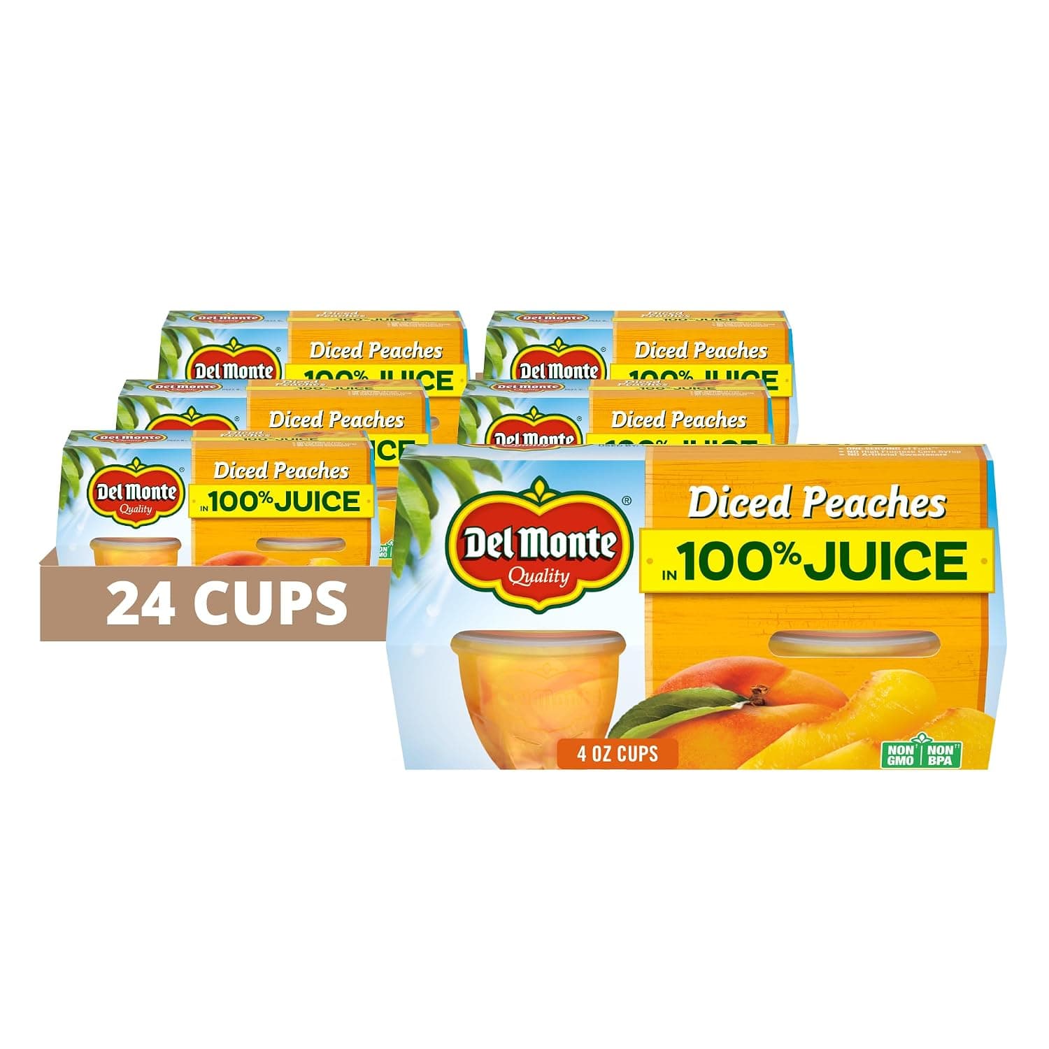 DEL MONTE Diced Peaches FRUIT CUP Snacks in 100% Fruit Juice, 24 Pack, 4 oz Cup - image 1 of 1