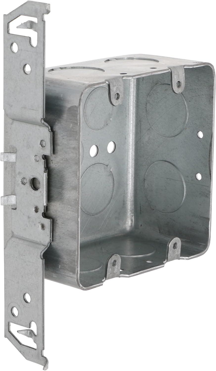 Hubbell-Raco 685 2-Device, 2-1/8-Inch Deep, 1/2-Inch and 3/4-Inch Side Knockouts, Wood/Metal Stud Bracket 4-Inch Square Switch Box, Drawn, red - image 1 of 1