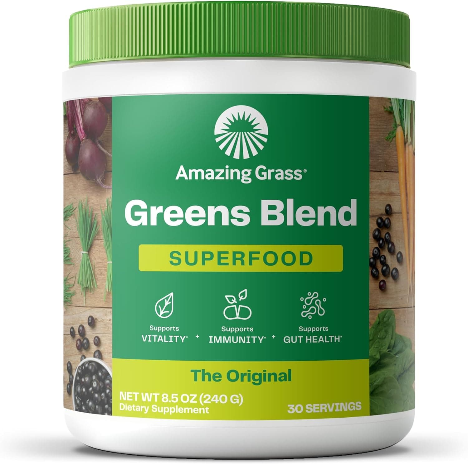 Amazing Grass Greens Blend Superfood: Greens Powder Mix for Energy, with Organic Spirulina, Chlorella, Beet Root Powder, Digestive Enzymes & Probiotics, Original, 30 Servings (Packaging May Vary) - image 1 of 1