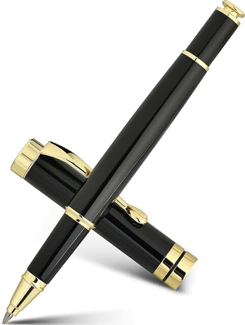 BEILUNER Rollerball Pen Set, Stunning Black Chrome Metal Pen with Gold Trim | Best Gift Set for Men & Women, Luxury, Executive, Journaling, Office, Nice Pens-Gift Box with 0.5mm Black Extra Refill - image 1 of 1