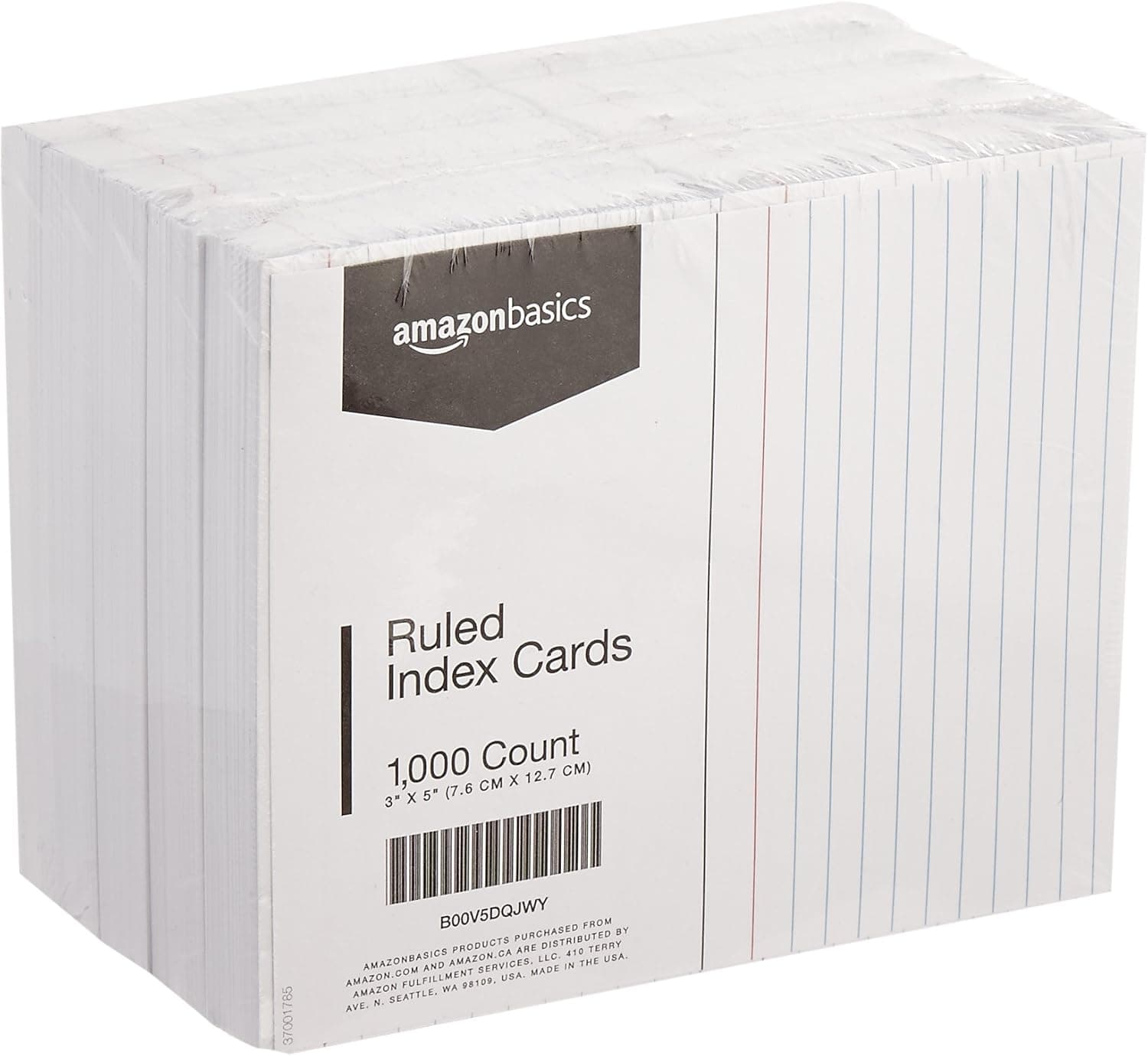 Amazon Basics Ruled Lined Index Cards, 1000 count, 10 Pack of 100, White, 3 in x 5 in - image 1 of 1