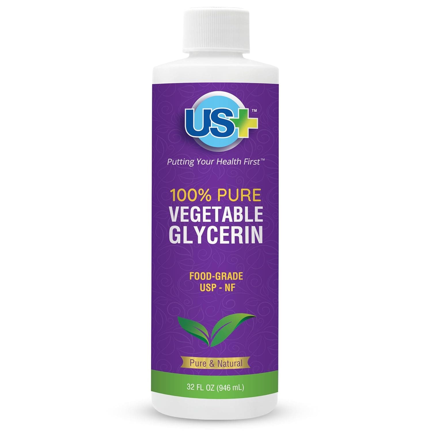 US+ 32oz 100% Pure Vegetable Glycerin - Pharmaceutical & Food Grade (USP) - All-Natural Moisturizer & Cleanser - For Skin, Hair, Soaps and More - image 1 of 1