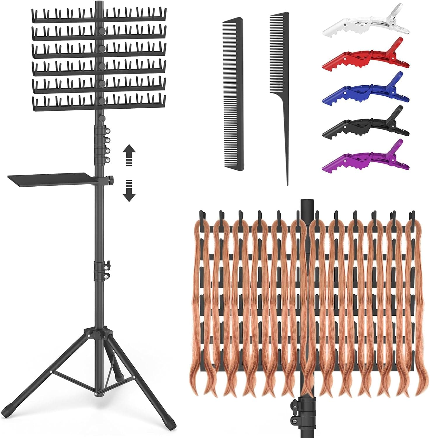 Braiding Hair Rack with Tray, 2-sided 144 Pegs, Heavy Duty Braiding Rack Stand for Hair, Height Adjustable Standing Hair Extension Holder with Storage Bag & Braiding Accessories - image 1 of 1