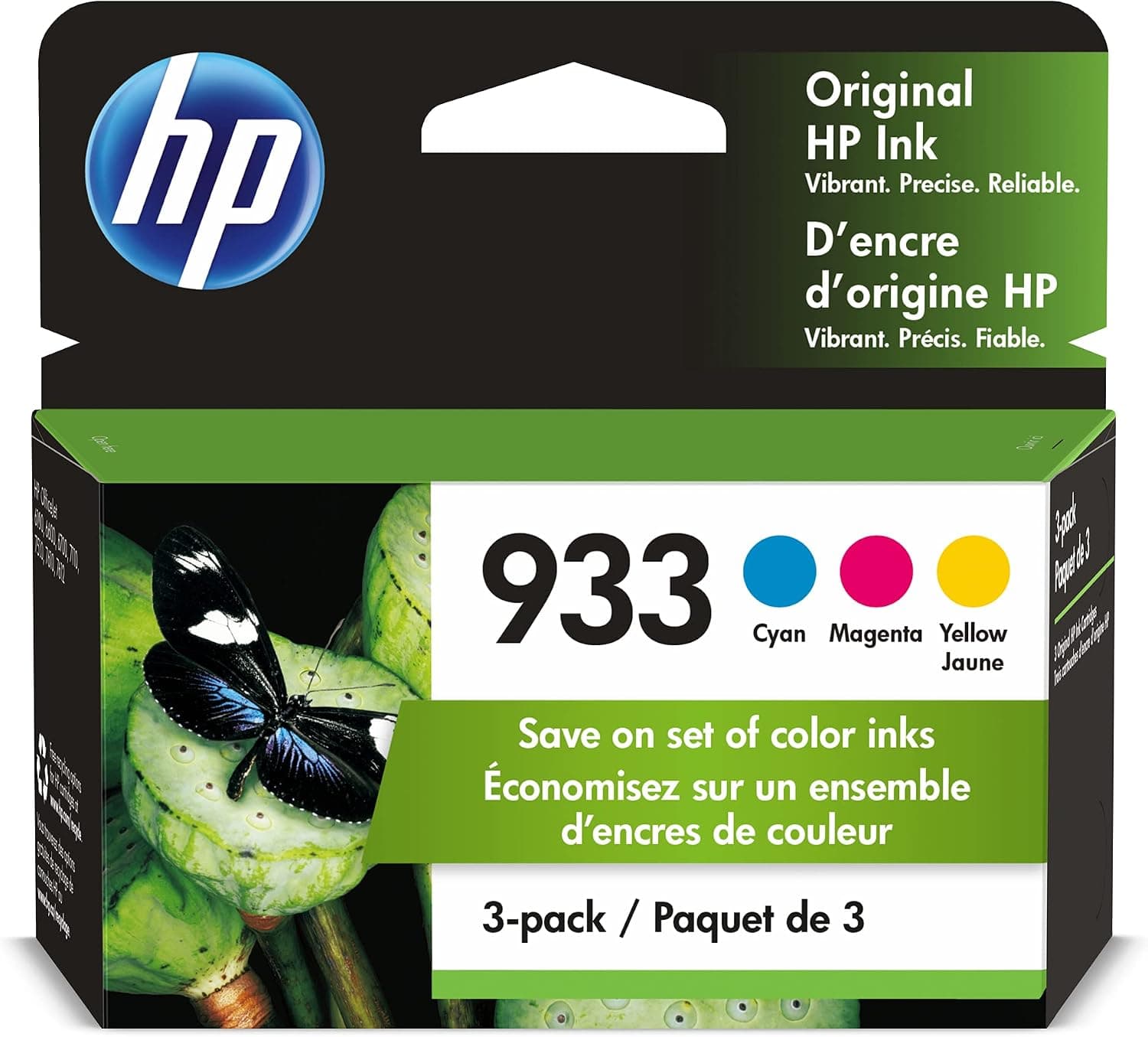 HP 933 Cyan, Magenta, Yellow Ink Cartridges for HP Printers | Works with Printer Series: OfficeJet 6100, 6600, 6700, 7110, 7510, 7610 | N9H56FN - image 1 of 1