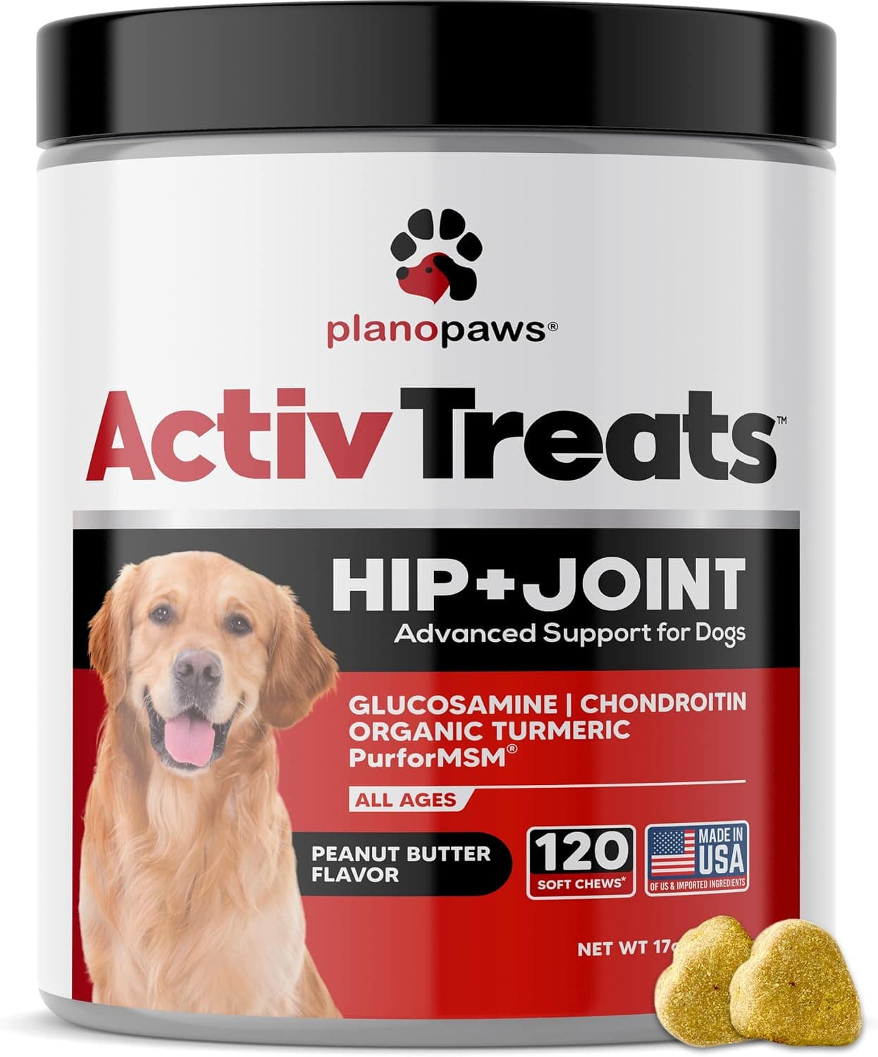 Glucosamine for Dogs Hip and Joint Supplement - Safe Joint Support for Dogs - Dog Joint Supplement with Glucosamine Chondroitin MSM Turmeric for Dogs - 120 Joint Care Chews for Dogs ActivTreats - image 1 of 1