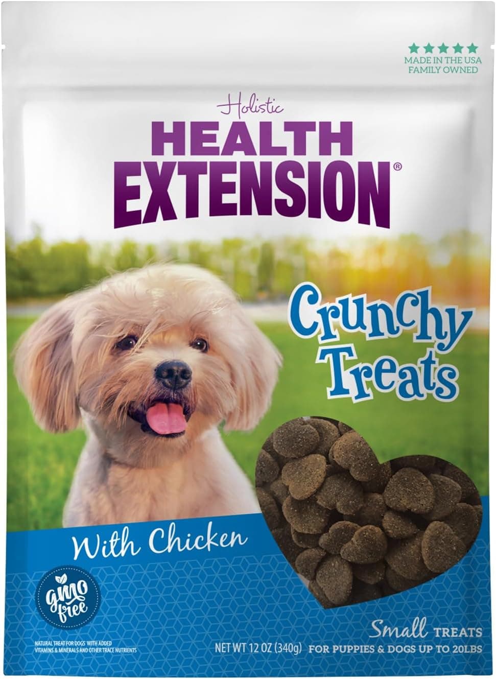 Health Extension Heart-Shaped Crunchy Biscuits, 12oz (340g) – Chicken Flavor, GMO-Free Dog Training Treats for Small Breeds, Added Vitamins & Minerals - image 1 of 1
