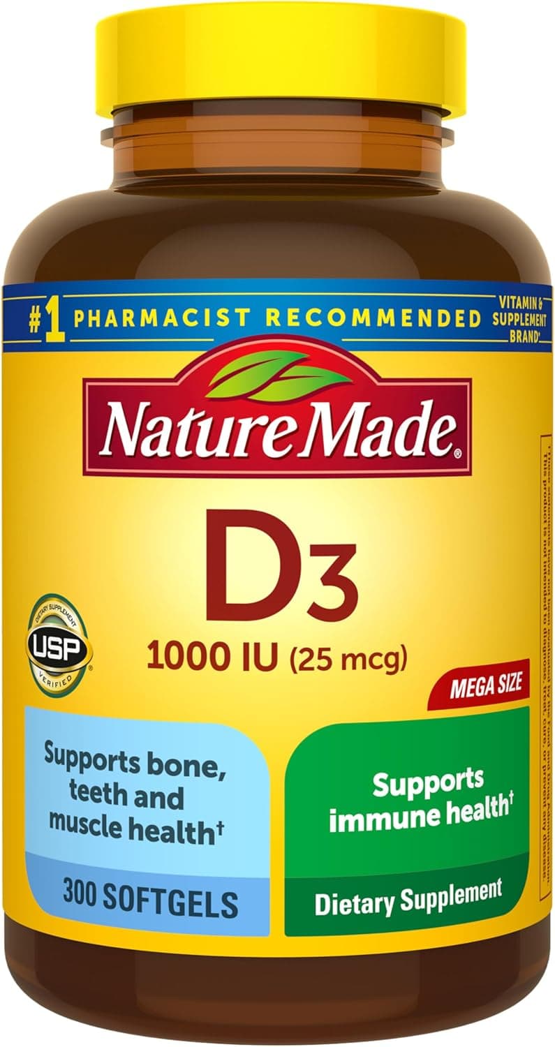 Nature Made Vitamin D3 1000 IU (25 mcg), Vitamin D Supplement for Bone, Teeth, Muscle and Immune Health Support, 300 Softgels, 300 Day Supply - image 1 of 1