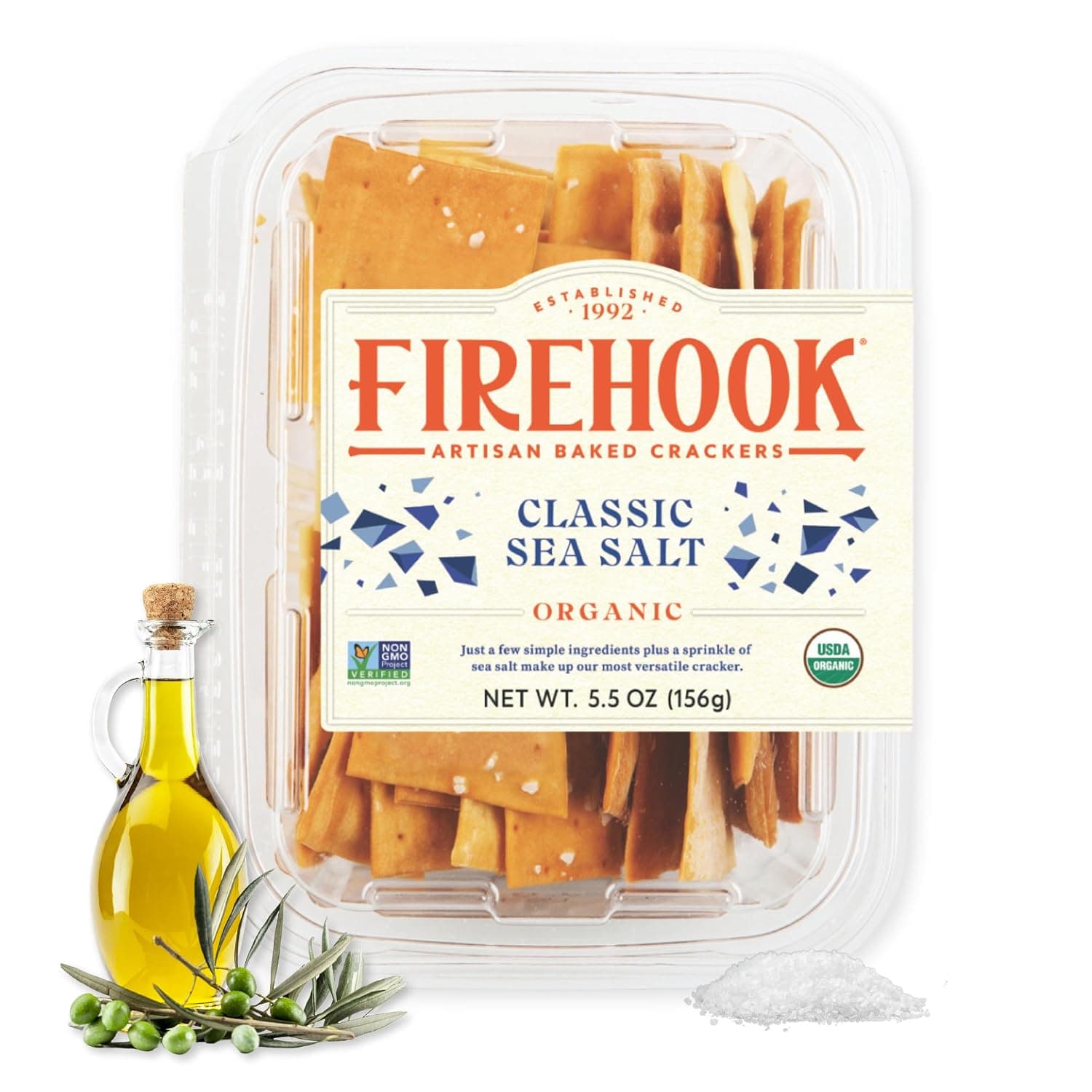 Firehook Sea Salt Crackers – Artisan Baked, Uniquely Crunchy, Baked with Simple Ingredients – Organic, Non-GMO, Kosher– 5.5 oz Box - image 1 of 1
