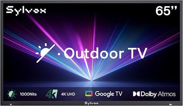 SYLVOX 65” Outdoor TV, Anti-Glare 4K UHD HDR10, Dolby Atmos, Google TV | 1000 Nits Partial Sun Visibility Outdoor TV, Matte Screen, 2 x 12W Speakers, IP56 Weatherproof Rating, Deck Pro 3.0+ Series