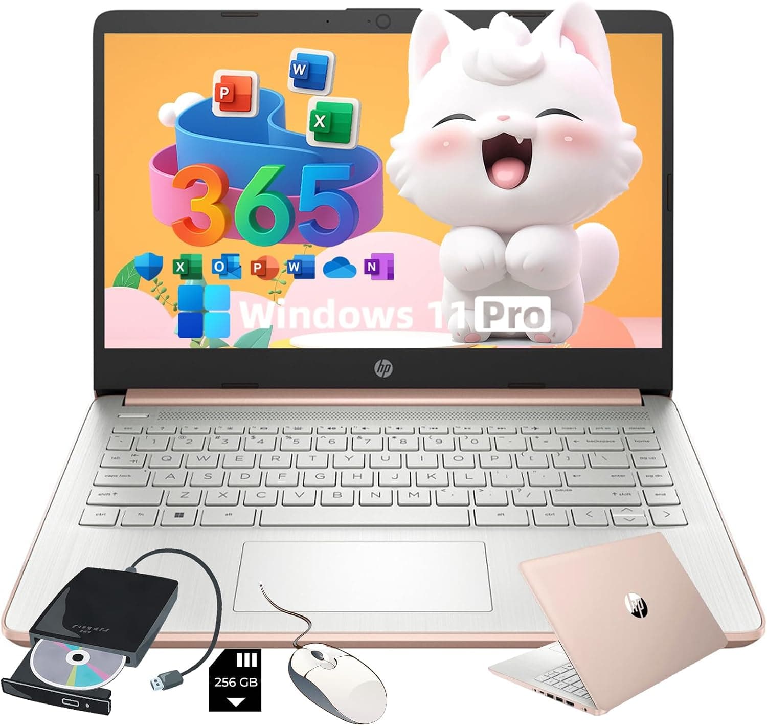 HP Flagship Everyday Laptop Computer - Win 11 Pro & AI-Powered 1-Y Office 365 • Intel Quad-Core(up to 3.4GHz) • Long Battery • 16G RAM • 128G UFS • w/256G SD Card & DVD Drive for Student & Business - image 1 of 1