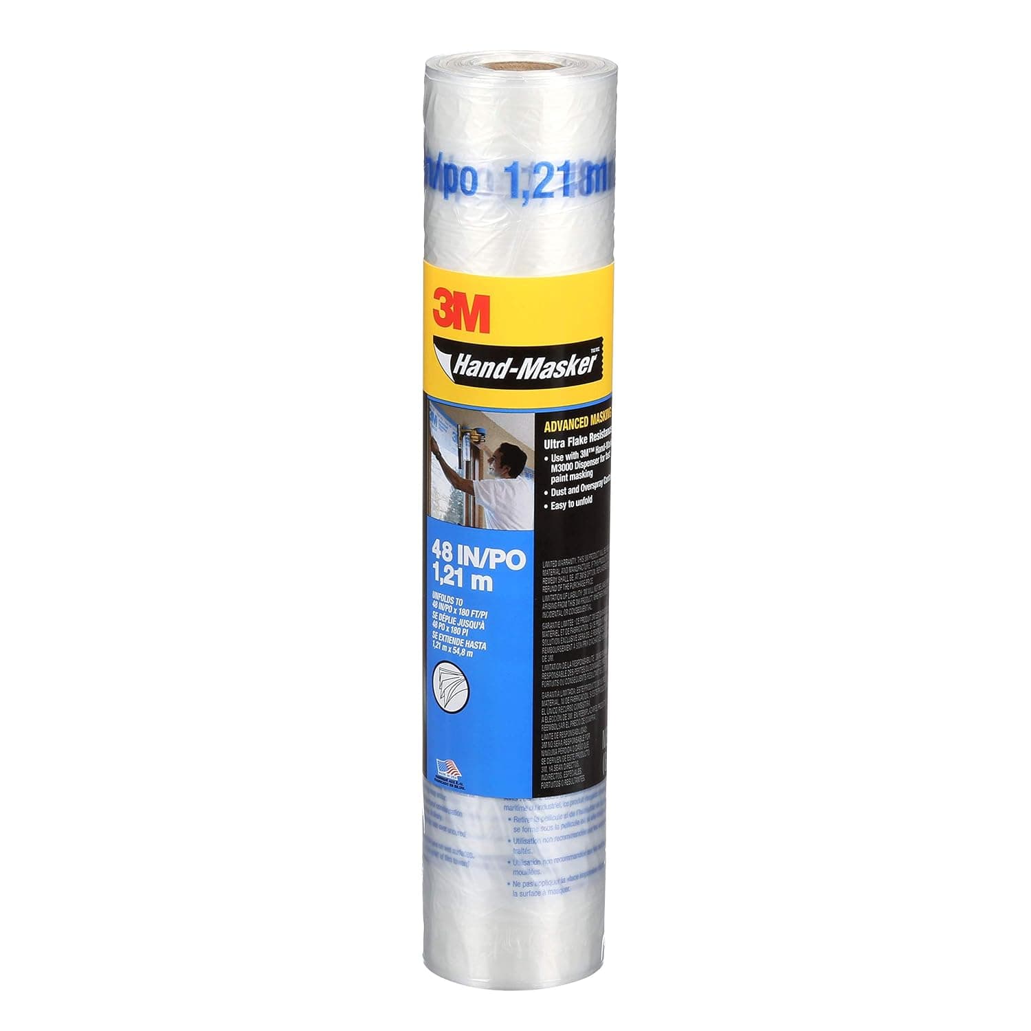 3M Hand Masker Advanced Masking Film, 48 in x 180 ft, Static Cling Keeps Film in Place, Prevents Liquids From Bleeding Through, Flake Resistant, For Indoors & Outdoors Use, 1 Roll (AMF48) - image 1 of 1