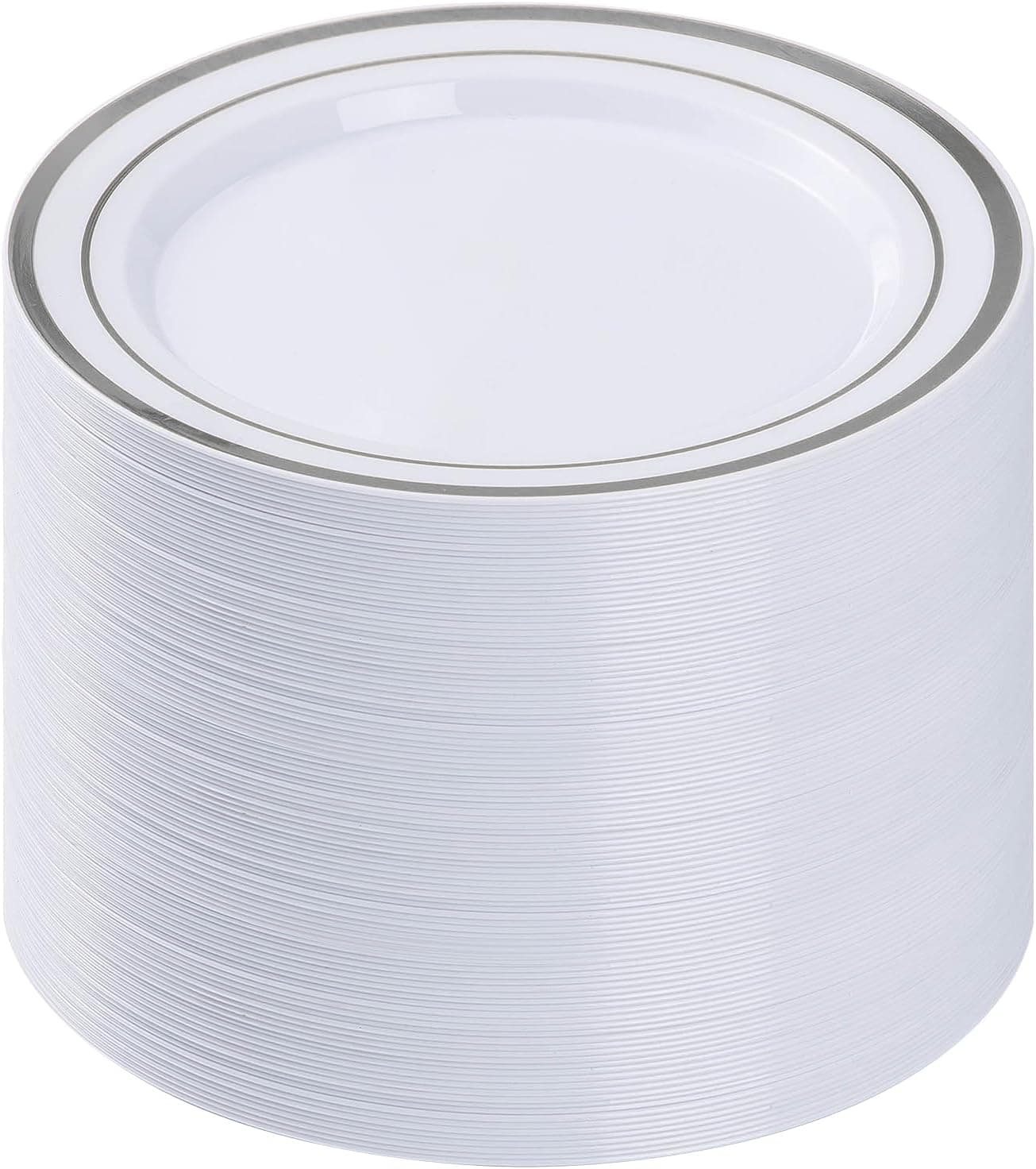 100PCS Silver Plastic Plates, 10.25 Inch Disposable Dinner Plate Party with Silver Rim for Christmas, Thanksgiving, Heavy Duty Disposable Plastic Plates for Party, Wedding and Birthday, Events - image 1 of 1