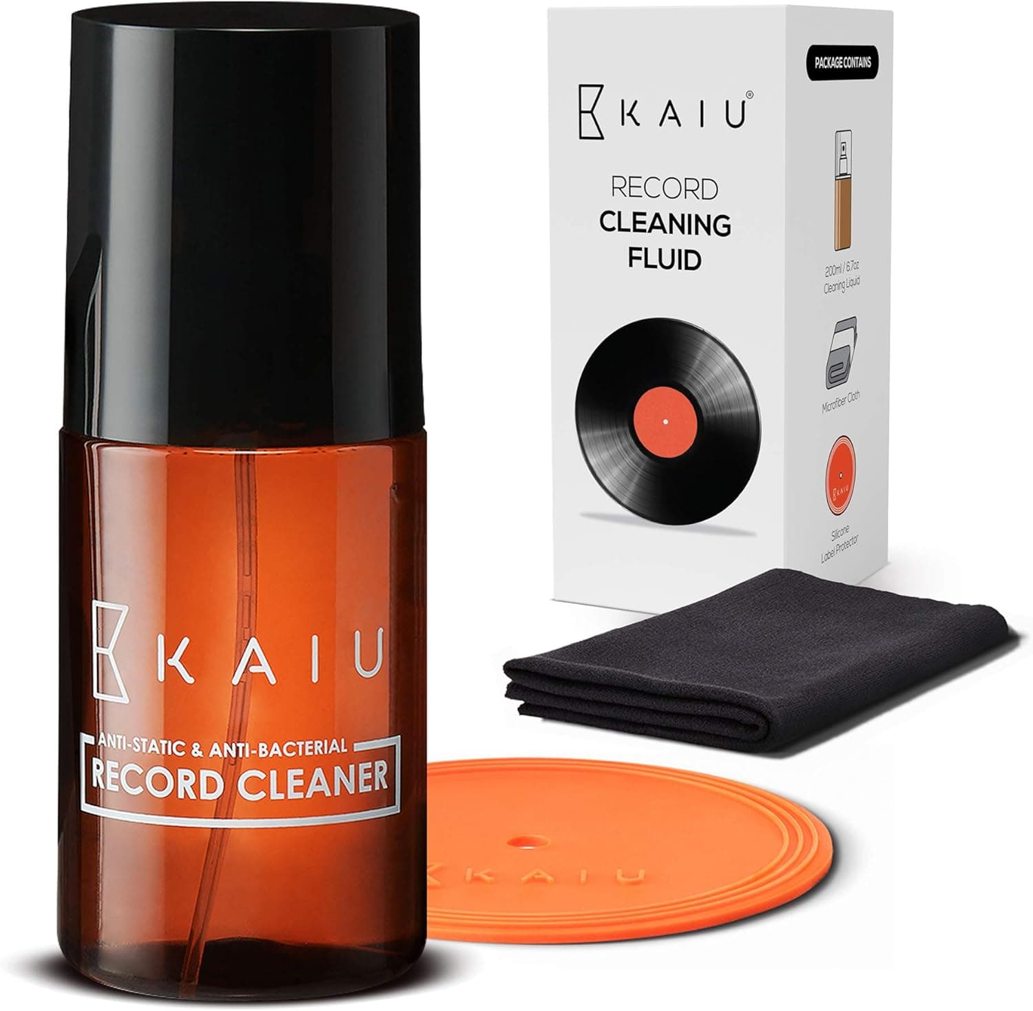 KAIU Vinyl Record Cleaning Kit- Anti Static Record Cleaning Washer Fluid with Silicone Label Protector & Microfiber Cloth - Vinyl Album Cleaner Spray - Remove Dust & Dirt - 3-in-1 Supplies Kit - image 1 of 1