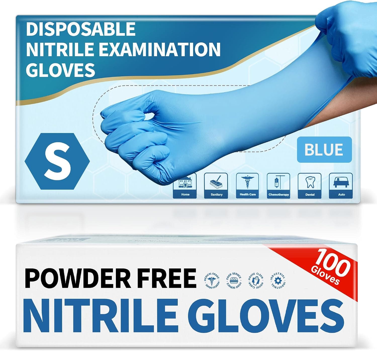 Medical Blue Nitrile Disposable Exam Gloves, 4.5 Mil 100 Pcs, Chemical Resistant Powder-Free Latex-Free Food-Safe - image 1 of 1