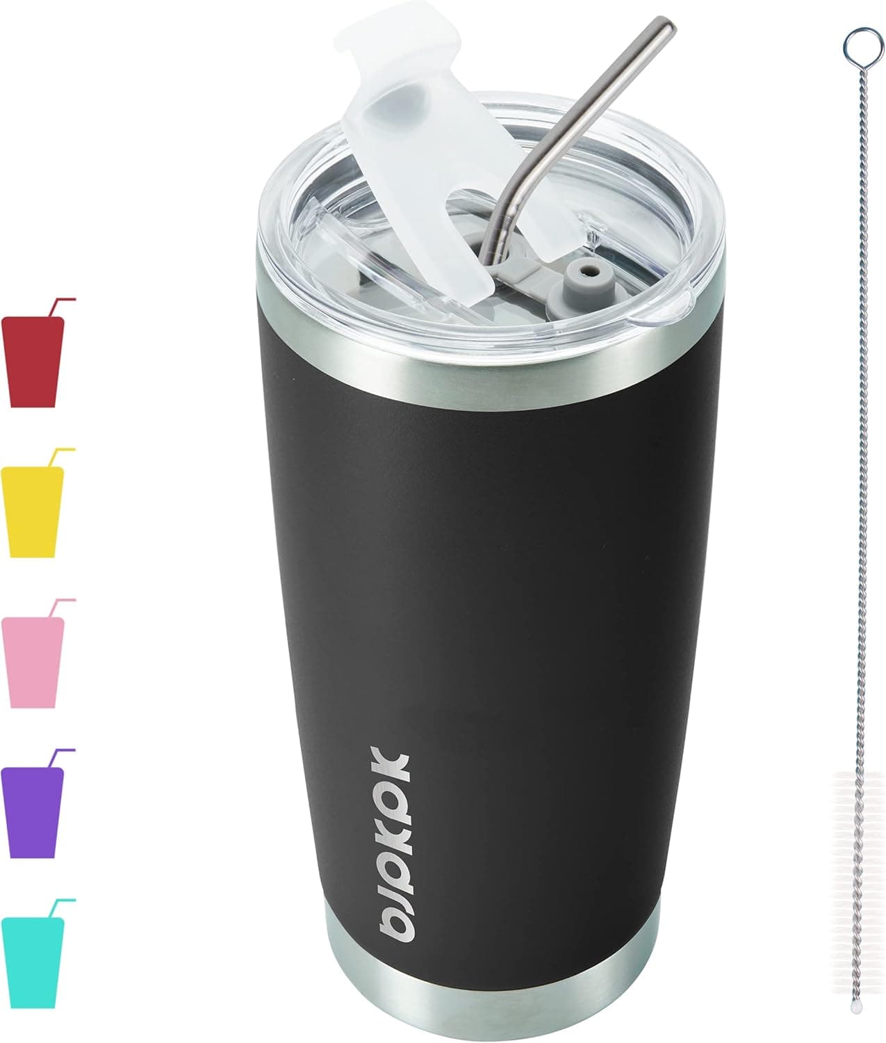 BJPKPK Black Insulated Tumbler With Lid And Straw 20 oz Stainless Steel Coffee Tumblers Cup - image 1 of 1