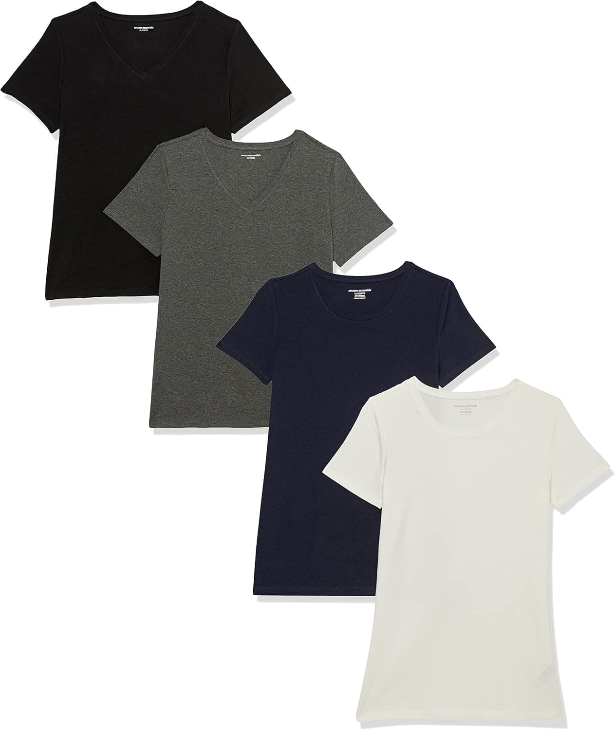 Amazon Essentials Women's Regular-Fit Short-Sleeve Crewneck T-Shirt, Pack of 4, Black/Charcoal Heather/Navy/White, Medium - image 1 of 1