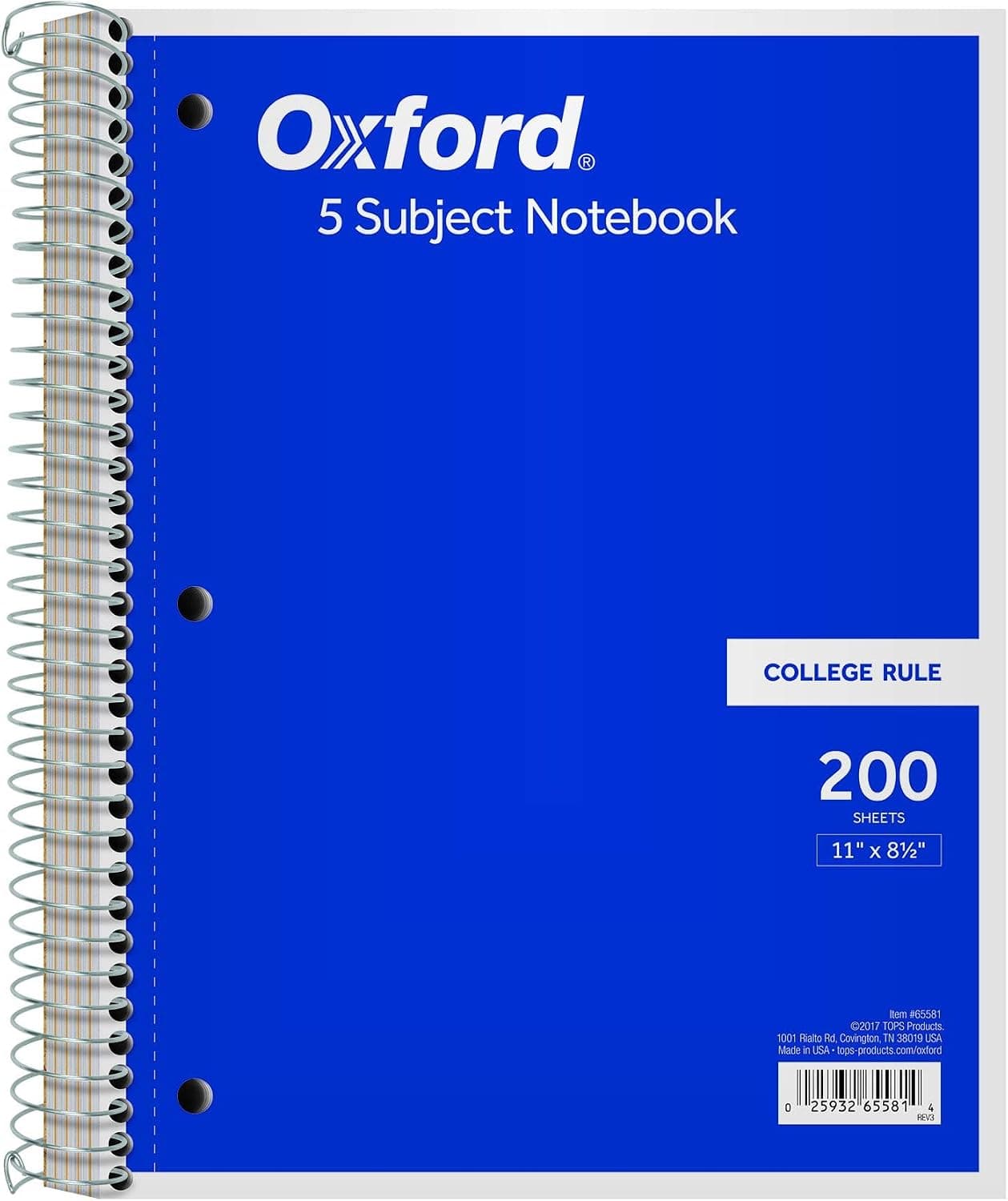Oxford 5-Subject Notebook, 8-1/2" x 11", College Rule, 200 Sheets, 4 Dividers (65581) - image 1 of 1