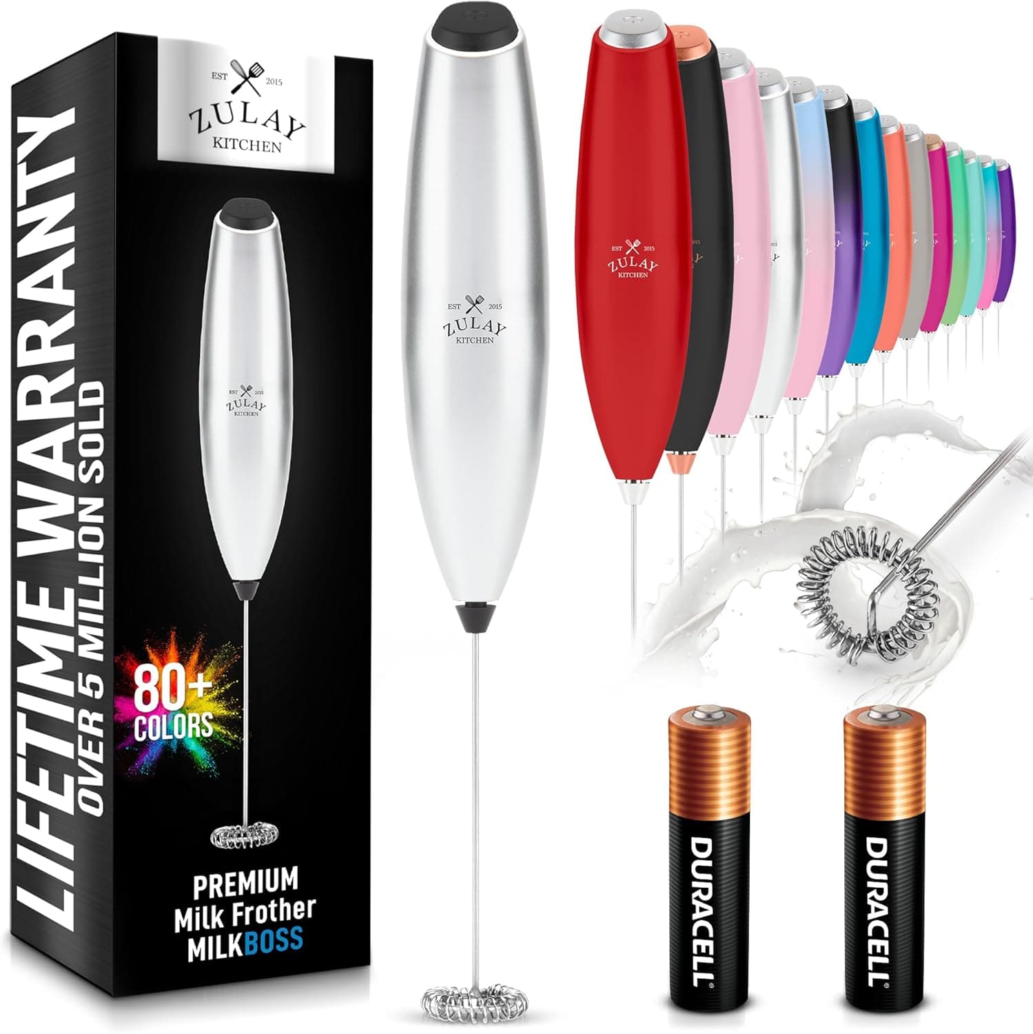 Zulay Kitchen Handheld Milk Frother with Duracell AA Batteries – Ultra Fast Electric Mixer & Foam Maker, Easy-Clean Drink Mixer for Coffee & More - image 1 of 1