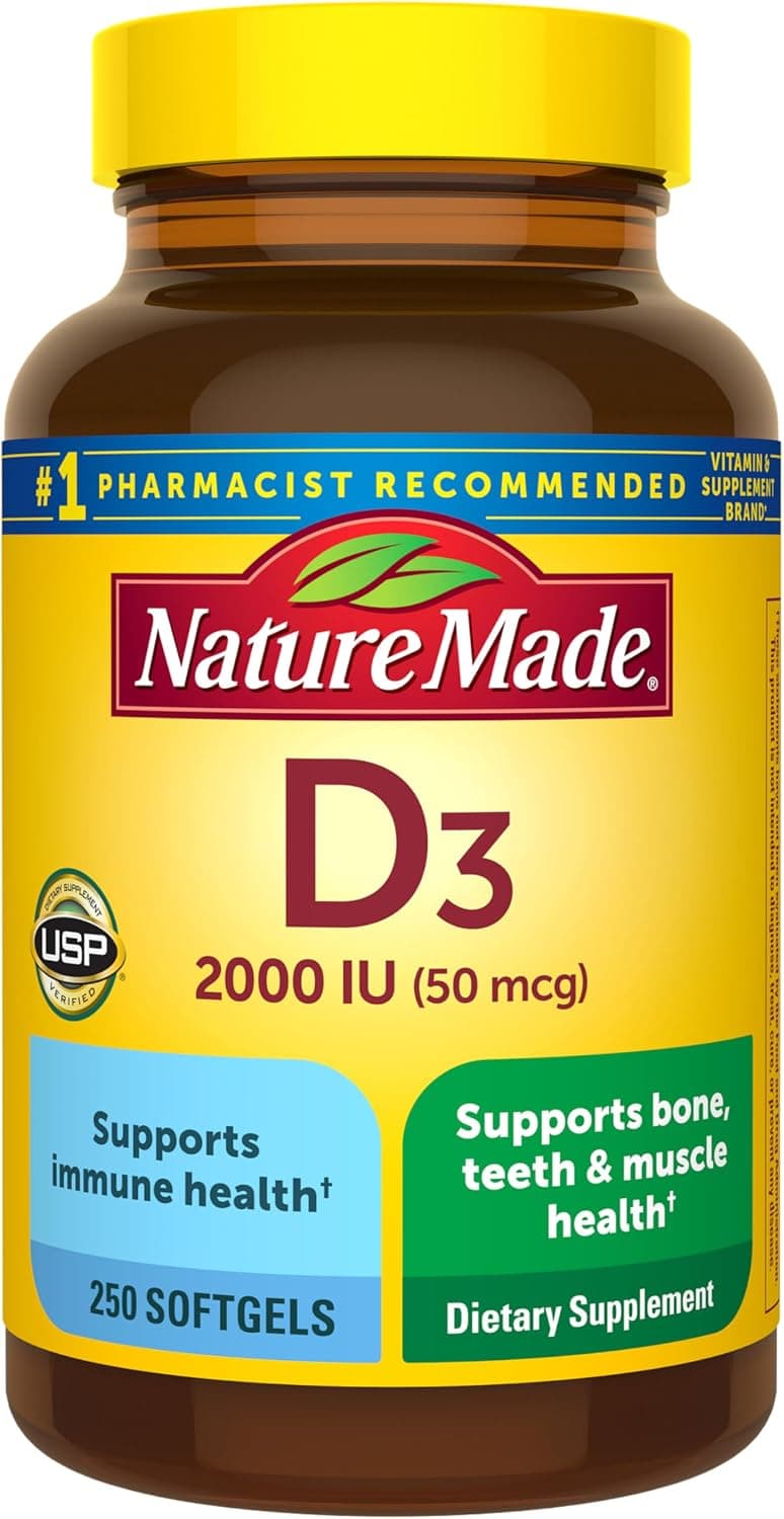 Nature Made Vitamin D3 2000 IU (50 mcg), Vitamin D Supplement for Bone, Teeth, Muscle and Immune Health Support, 250 Softgels, 250 Day Supply - image 1 of 1