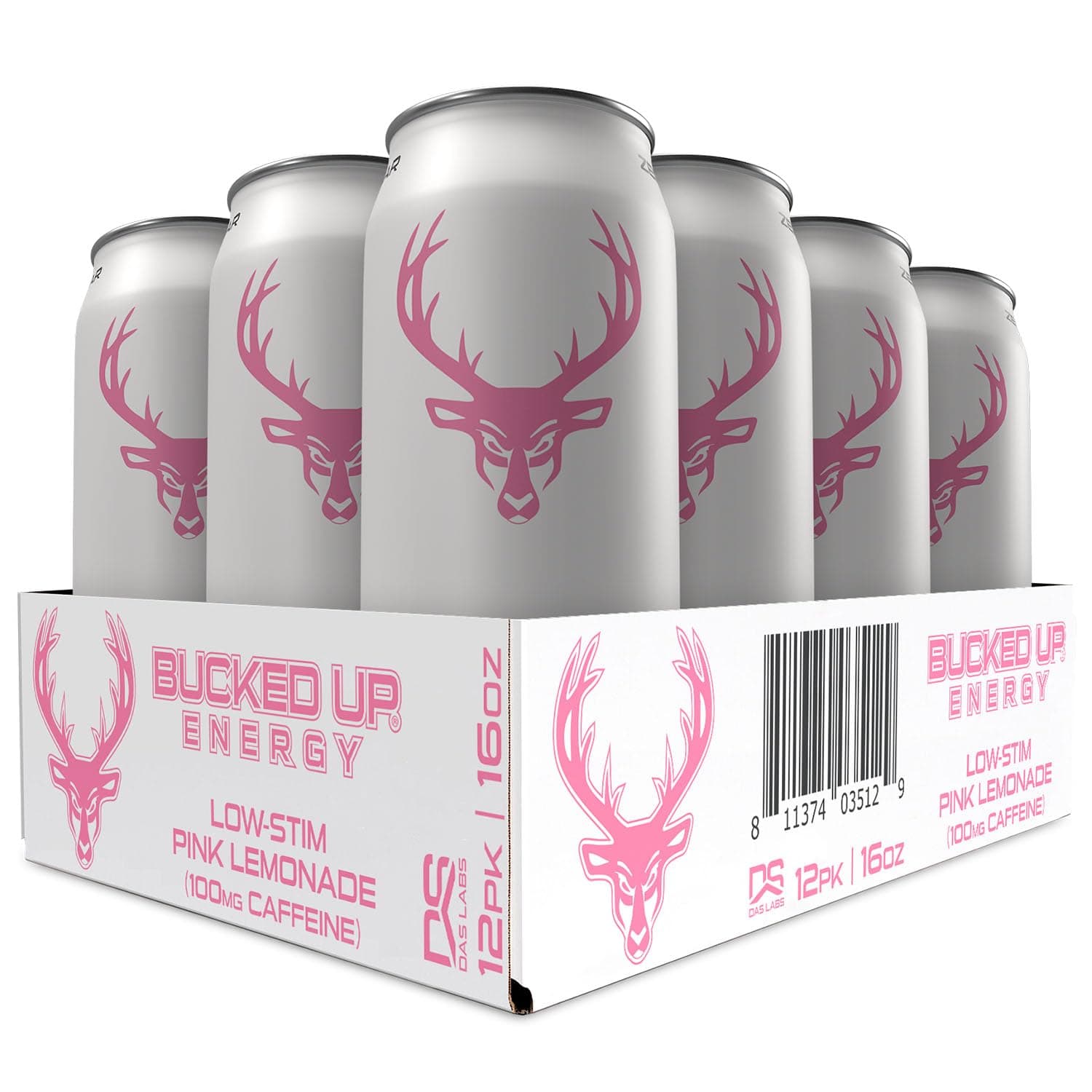 Bucked Up - Low Stim Energy Drink - 100mg Caffeine - Zero Sugar - 12 Pack (Pink Lemonade) - image 1 of 1