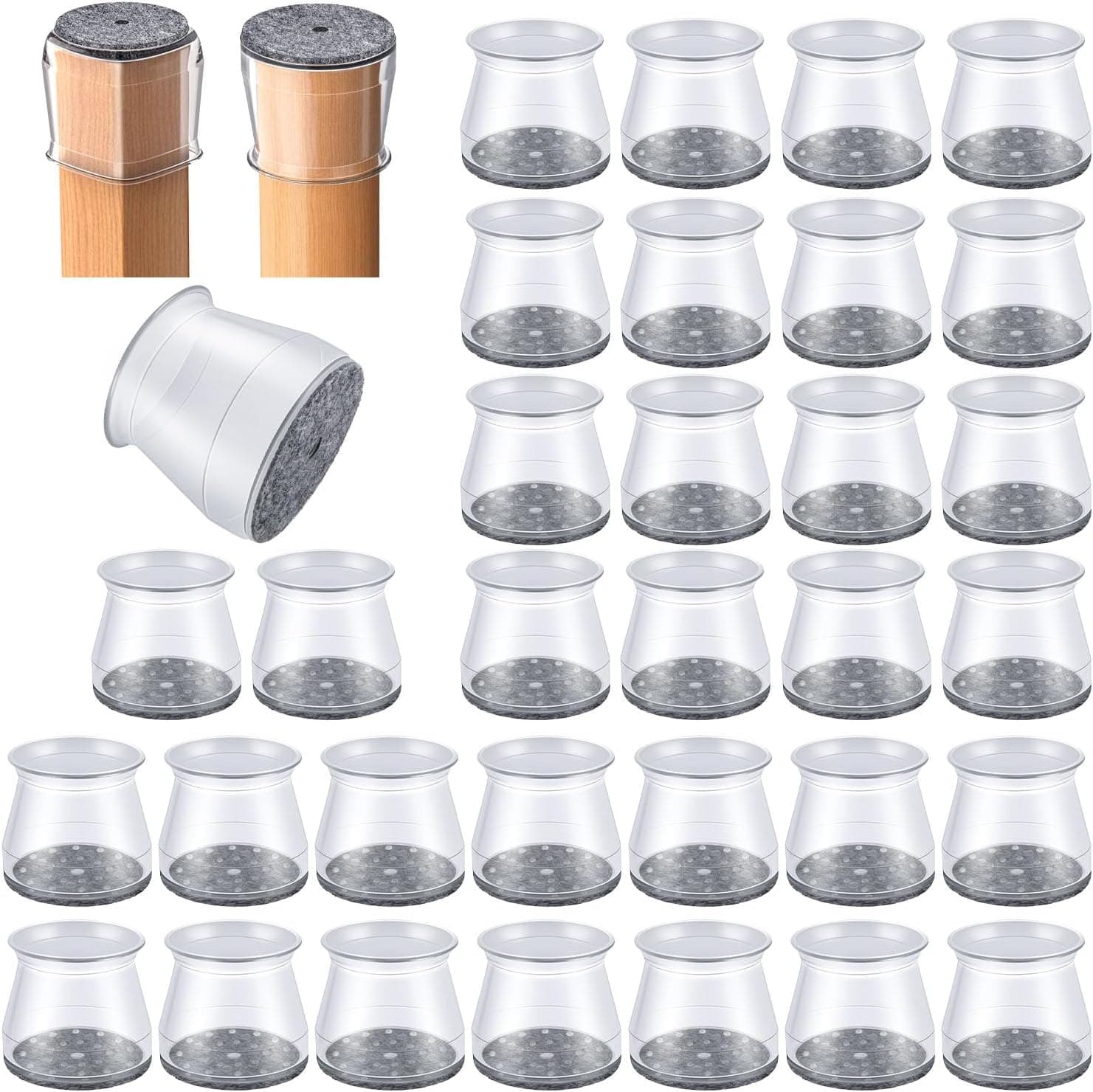 32 Pcs Chair Leg Protectors for Hardwood Floors, Silicone Felt Furniture Leg Cover Pad for Protecting Floors from Scratches and Noise, Smooth Moving, Large(Fit Round Diameter:1-5/16" to 2") - image 1 of 1