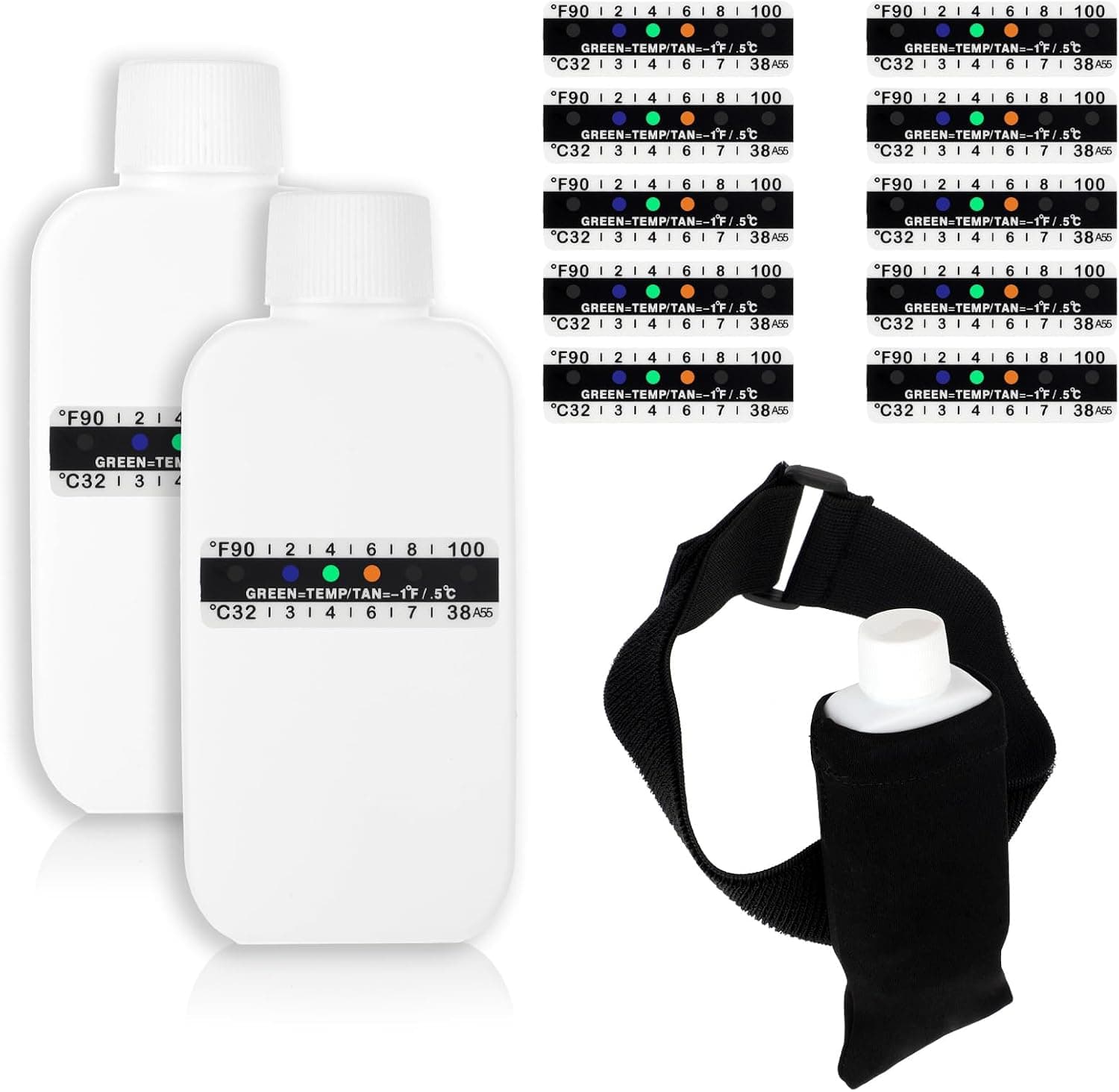 simarro 14 Pcs Urine Test Complete Kit, 2 Pcs Portable Empty Bottles with 10 Pcs Adhesive Temperature Test Strip, Hi-Stretch Leg Strap and Thermal Sample Bag for Urine Bottle Kit Test Practice - image 1 of 1