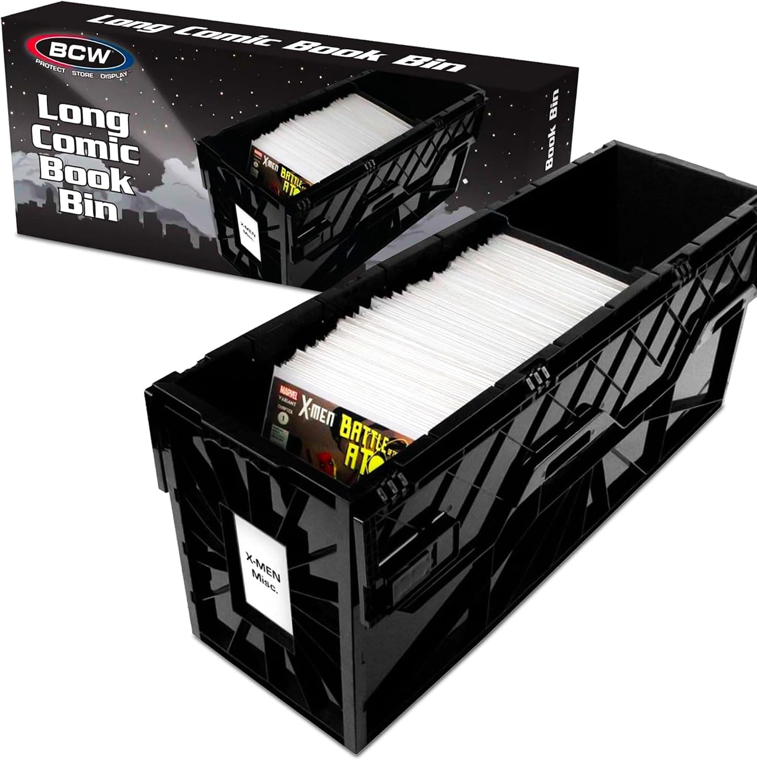 BCW Long Comic Book Bin - 1 Pack | Heavy Duty Comic Book Storage Box | Stackable Comic Bin Organizer for 300 Comics Each | Acid-Free Plastic Comic Book Box with Divider & Label Slot - image 1 of 1