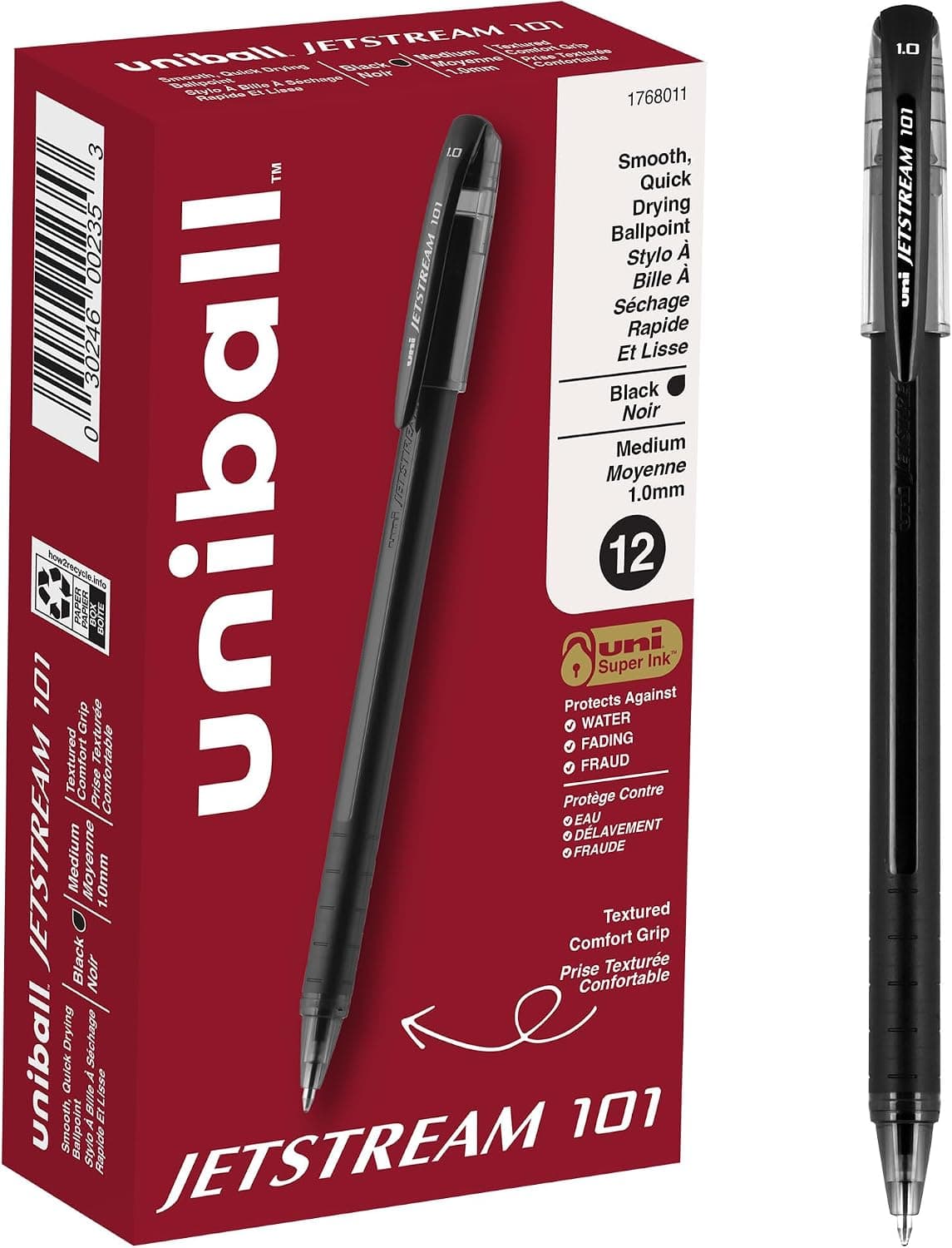 uniball Jetstream 101 Roller Ball Pen, Stick, Bold 1 Mm, Black Ink, Black Barrel, Dozen - image 1 of 1