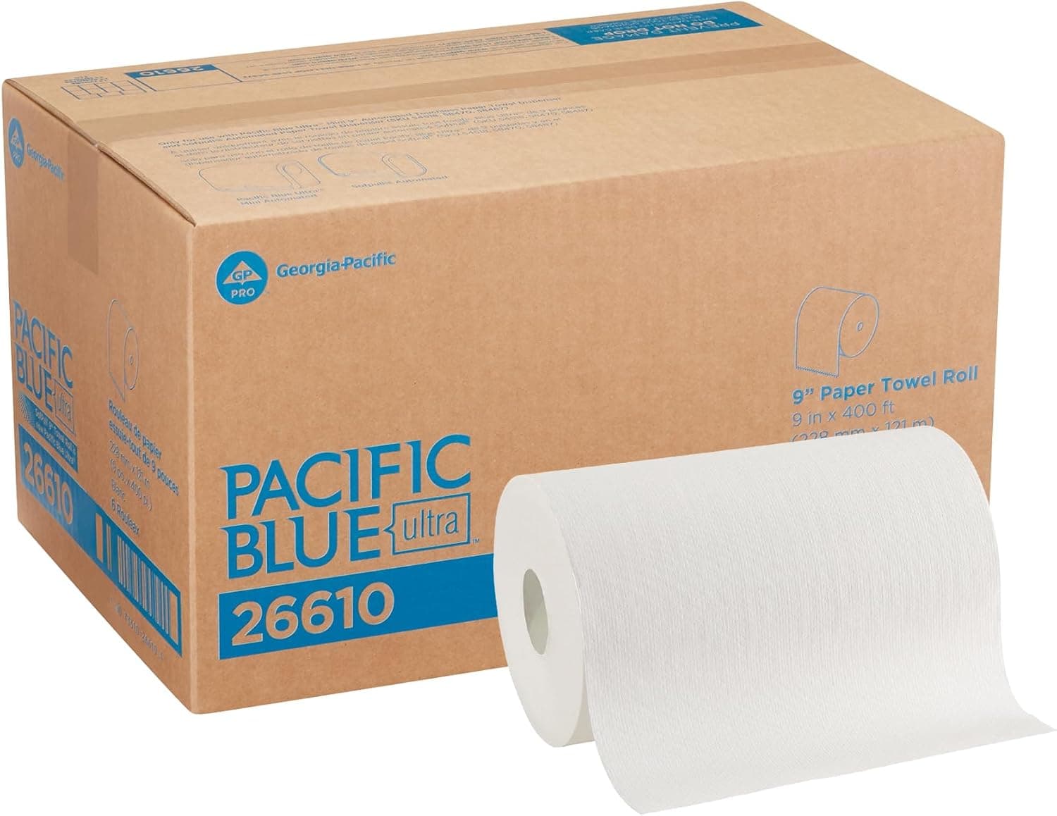 Georgia-Pacific, Pacific Blue Ultra, 9" Paper Towel Rolls (26610), White, 6 Rolls per Case, 400' per Roll - image 1 of 1