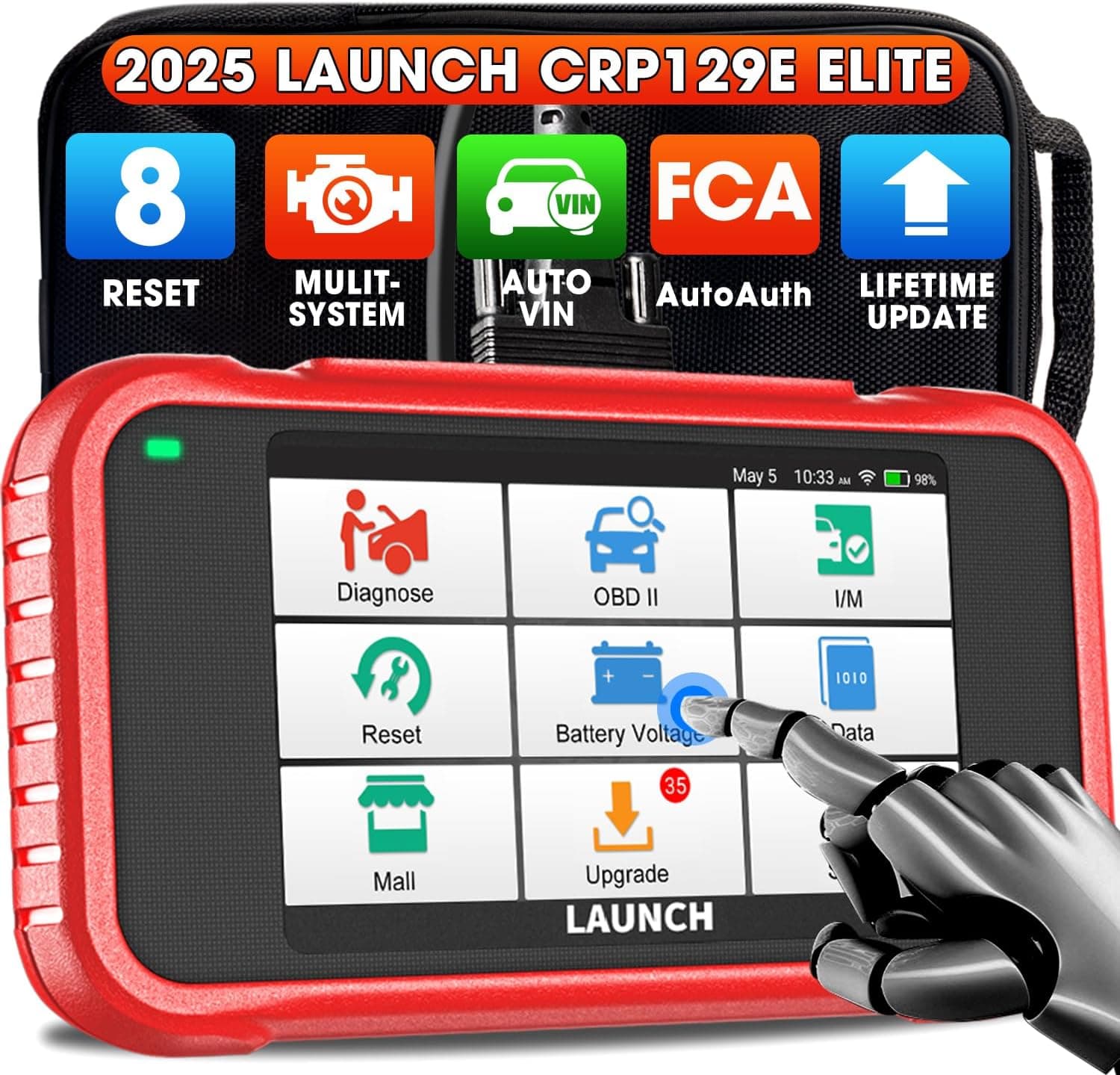 LAUNCH CRP129E 2025 OBD2 Scanner, 8 Reset Oil/EPB/TPMS/SAS/BMS/Throttle/DPF Reset, Injector Coding, ABS SRS Transmission Engine Code Reader, Lifetime F-Ree Update Diagnostic Scan Tool, Auto VIN - image 1 of 1