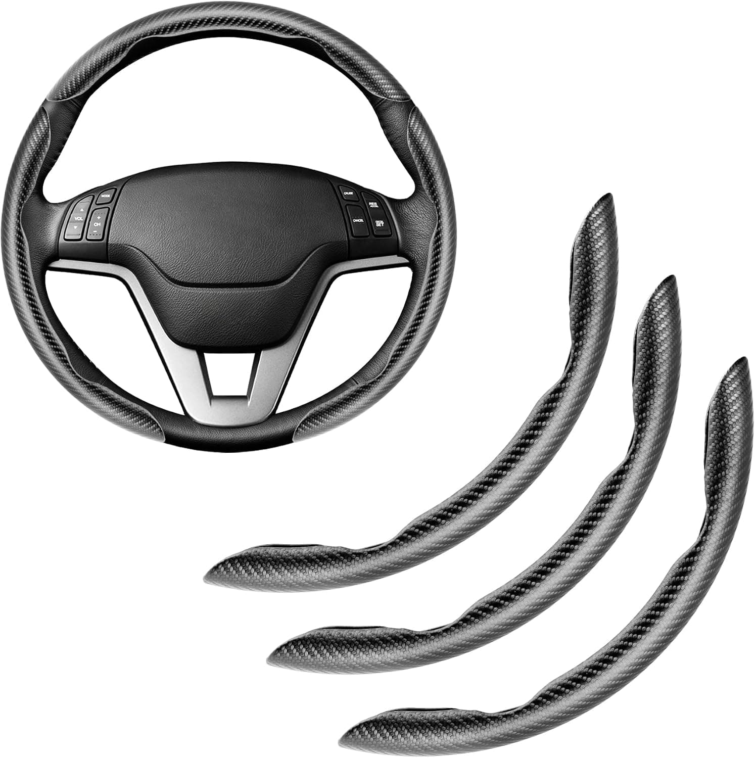 Amiss 3pcs Carbon Fiber Anti-Skid Steering Wheel Cover, Segmented & Butterfly Design, Universal 99% Car Wheel Cover Protector, Black - image 1 of 1