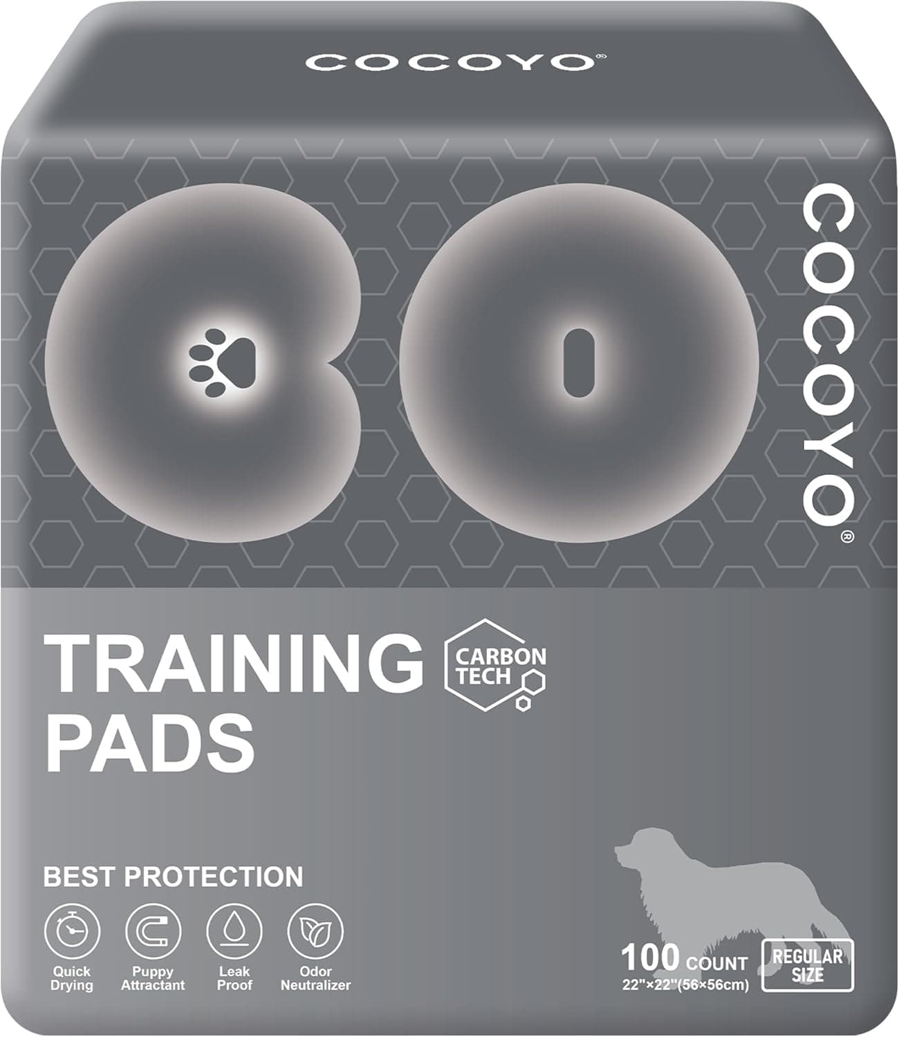 COCOYO Dog Training Pads 丨 Carbon Absorb Eliminating Urine Odor Doggie Training Pads 丨 Premium Charcoal Dog Pee Pads (100 Count, 22x22 inch),Gray - image 1 of 1