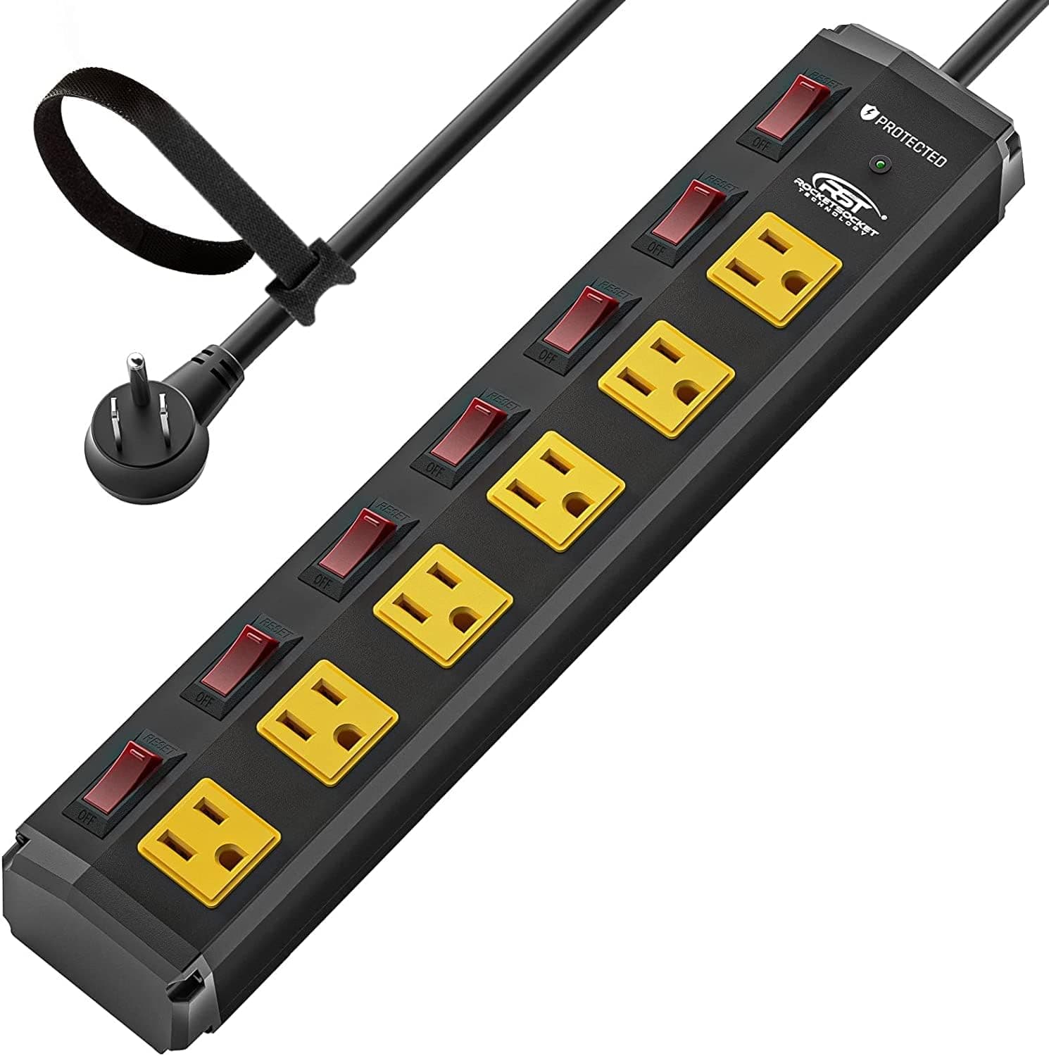 CRST 6 Outlet Metal Heavy Duty Power Strip with Individual Switches, 6FT Wall Mount Garage Power Strip, Surge Protector (1200 Joules), 15amp/1875W, 14AWG SJT Power Cord - image 1 of 1