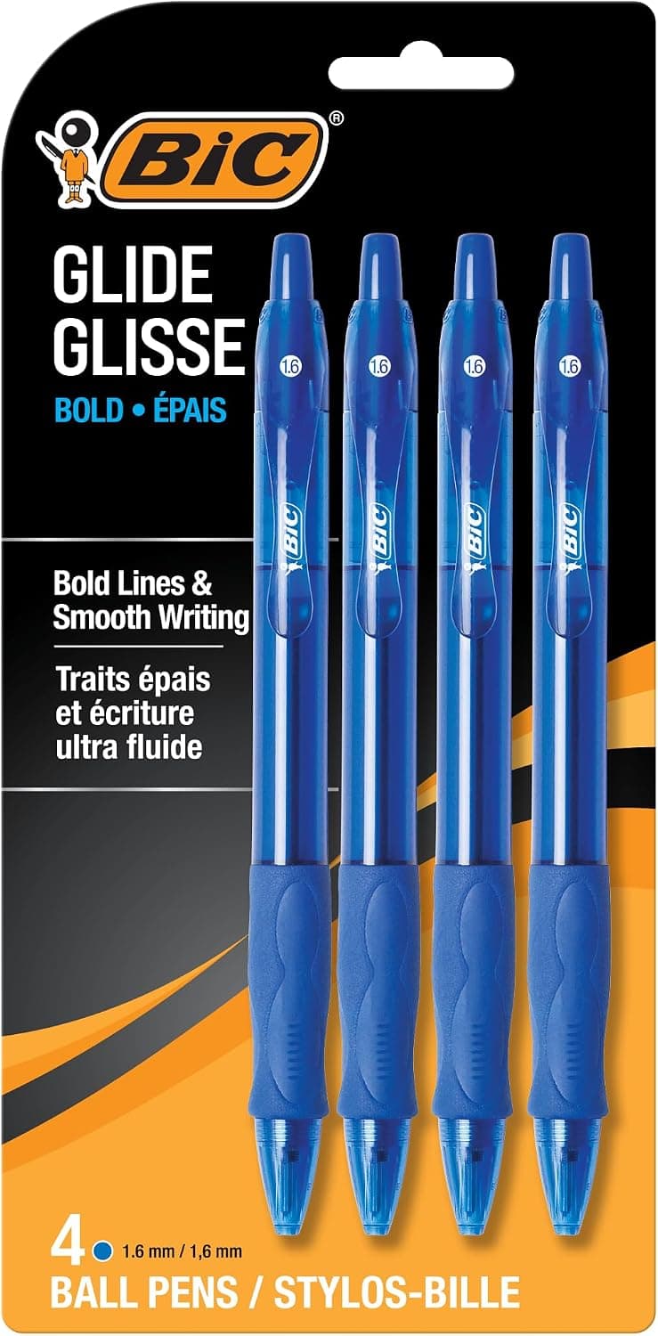 BIC Glide Bold Blue Ballpoint Pens, Bold Point (1.6mm), 4-Count Pack, Retractable Ballpoint Pens With Comfortable Full Grip - image 1 of 1