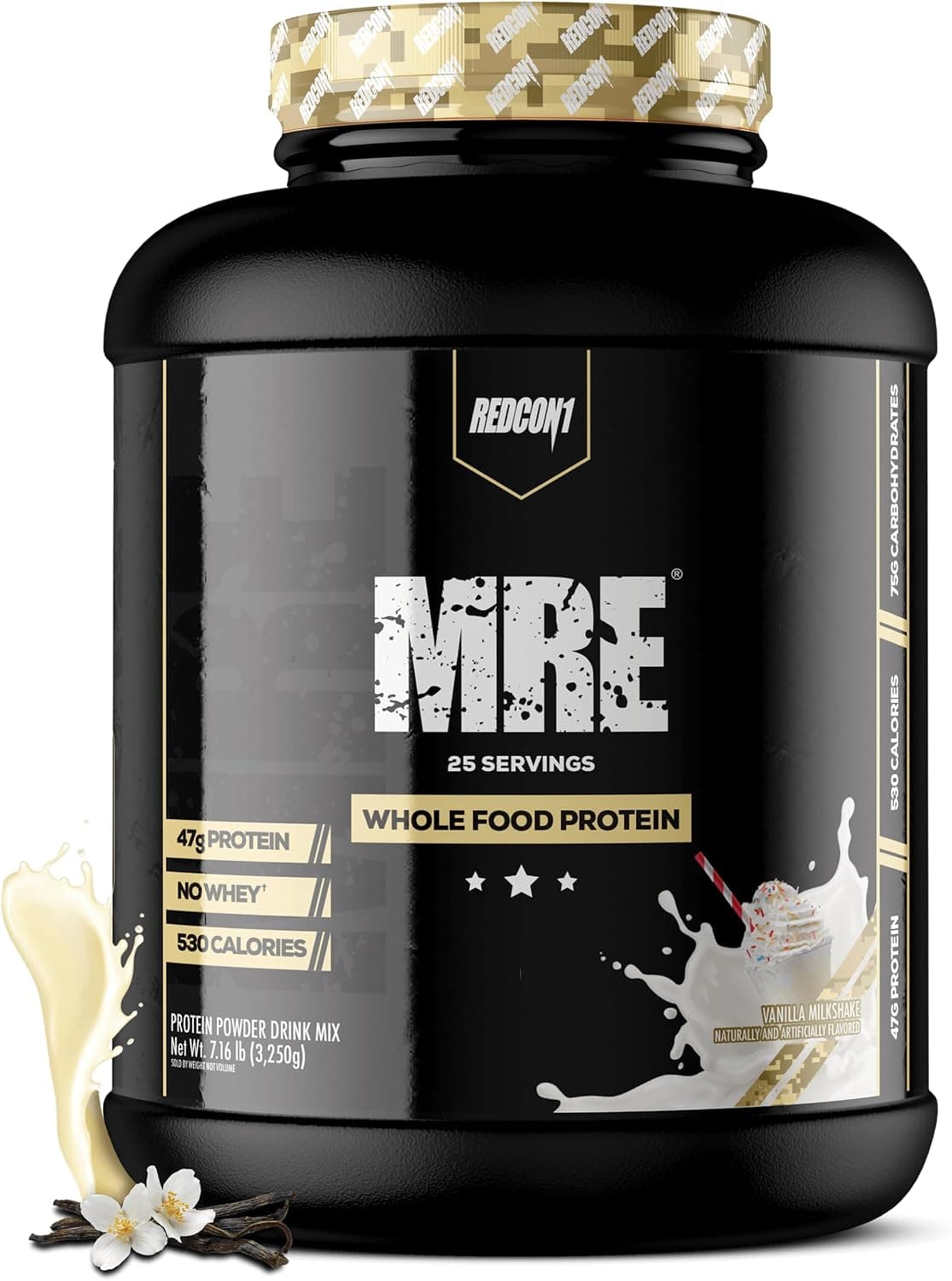 REDCON1 MRE Protein Powder, Vanilla Milkshake - Meal Replacement Protein Blend Made with MCT Oil & Whole Foods - Protein with Natural Ingredients to Aid in Muscle Recovery (25 Servings) - image 1 of 1