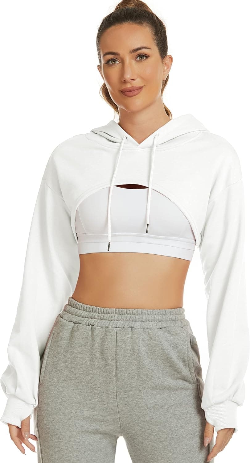Flygo Women's Cut Out Super Cropped Hoodie Long Sleeve Hooded Sweatshirt Pullover Active Top - image 1 of 1