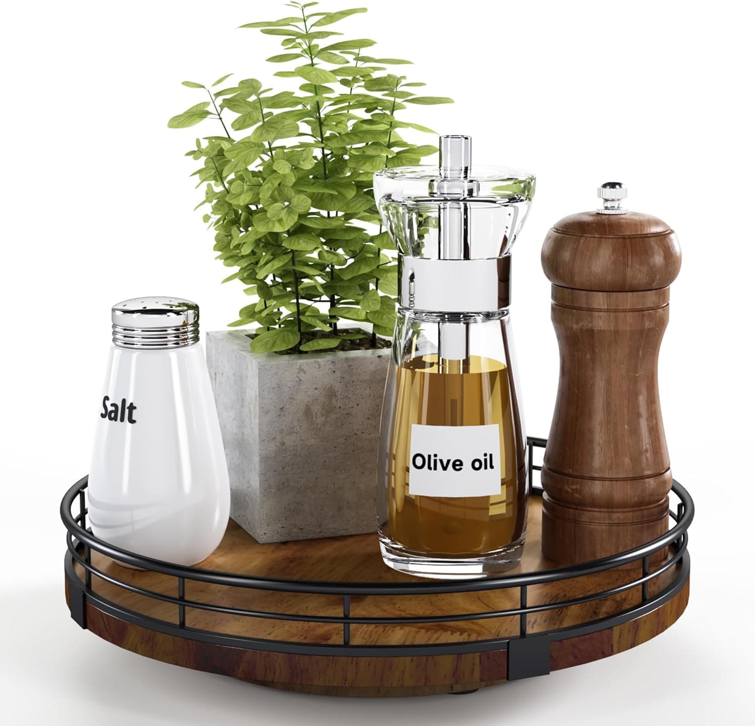 Farmhouse Oak 9" Lazy Susan Turntable Organizer for Cabinet, Round Wooden Lazy Susan Organization and Storage for Dining Table, Pantry, Kitchen, Countertop, Cupboard,Home Decor, Walnut Wood - image 1 of 1