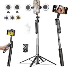 71” Auto Face Tracking Tripod for iPhone with 2 Lights 360° Rotating Stand