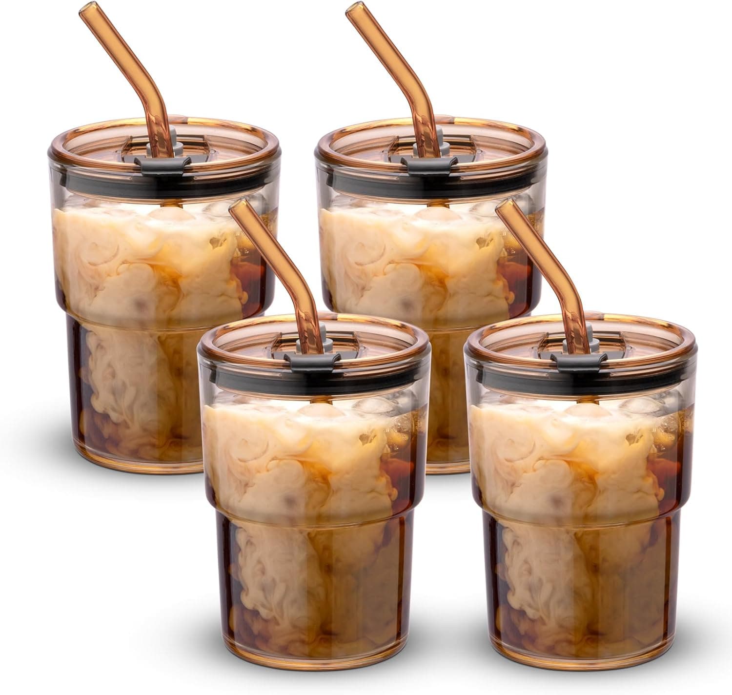 BLUEPOLAR 13 oz Tumbler Water Glass, Water Bottle with Straw and Dustproof Lid, Coffee Ice Cup Double Wall Insulated Glass Cup (Amber-4pack) - image 1 of 1