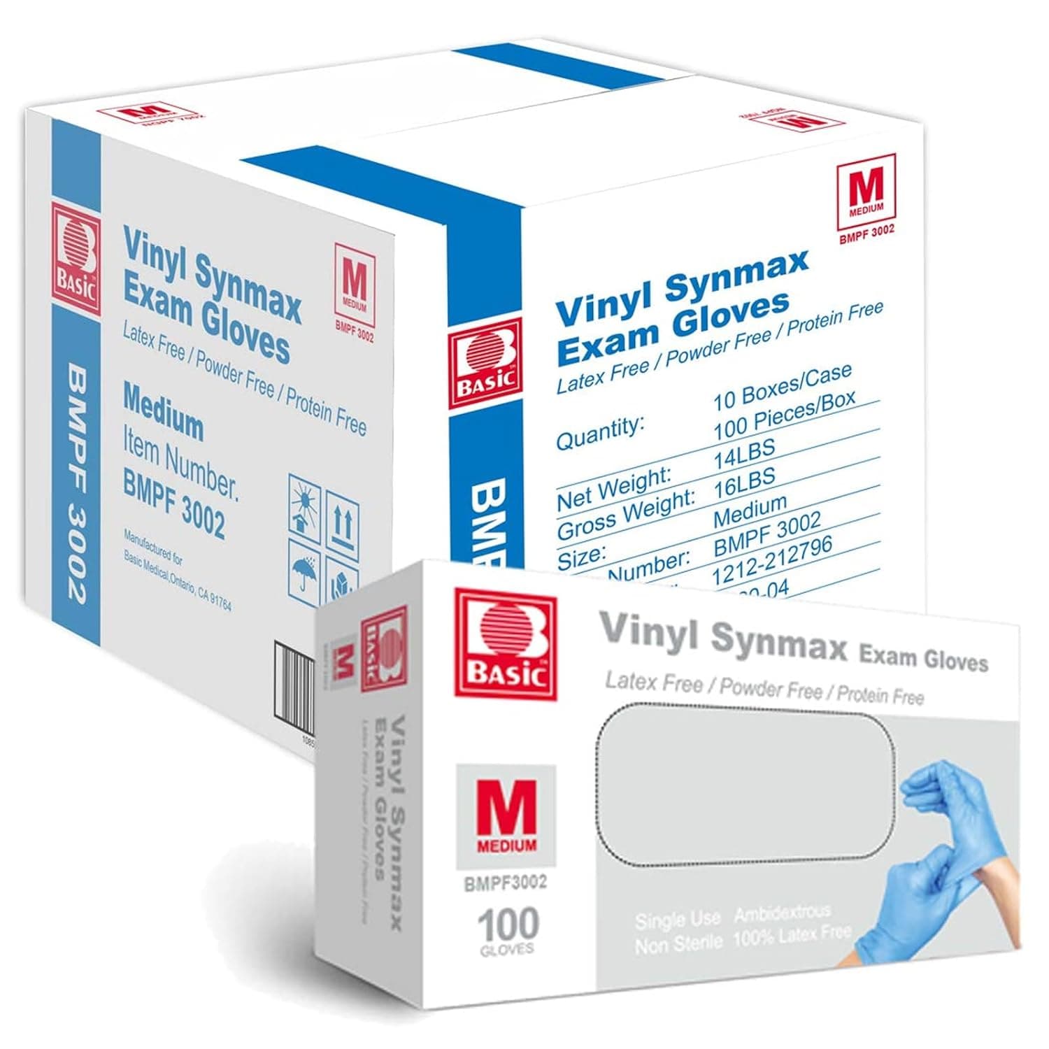 Basic Medical Synmax Vinyl Exam Gloves - Latex-Free & Powder-Free - Medium, BMPF-3002(Case of 1,000) Blue - image 1 of 1