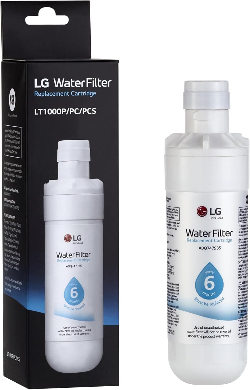 LG LT1000P - 6 Month / 200 Gallon Capacity Replacement Refrigerator Water Filter (NSF42, NSF53, and NSF401) ADQ74793501, ADQ75795105, AGF80300704, or AGF80300705 White - image 1 of 1