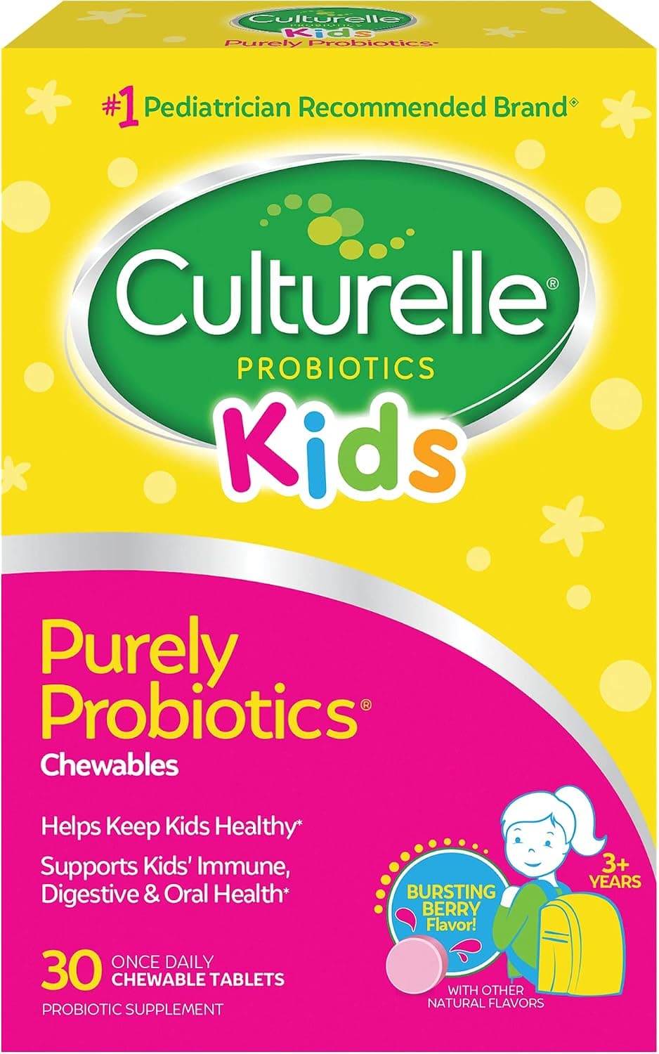 Culturelle Kids Chewable Daily Probiotic for Kids, Ages 3+, 30 Count, #1 Pediatrician-Recommended Brand, Natural Berry Flavored Daily Probiotics for Digestive Health, Oral Care & Immune Support - image 1 of 1