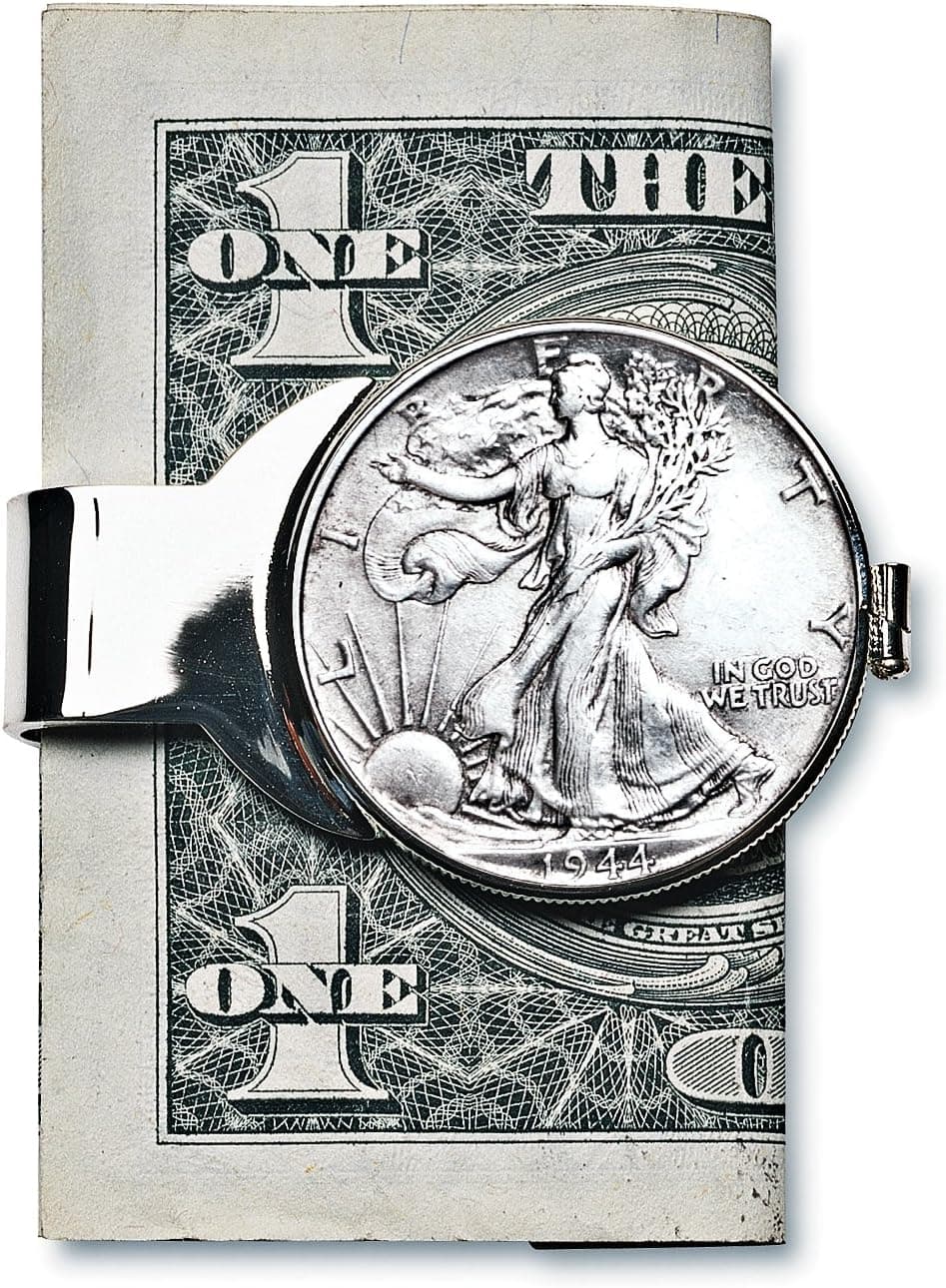 American Coin Treasures U.S Coin Money Clip - Silver Walking Liberty Half Dollar | Brass Layered in Silver-Tone Rhodium | Holds Currency, Credit Cards, Cash | Certificate of Authenticity - image 1 of 1