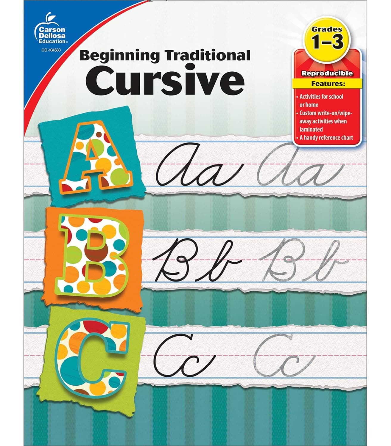 Carson Dellosa Grades 1-3 Beginning Traditional Cursive Handwriting Workbook, Writing Book With Dry Erase Number and Letter Tracing Activities, Classroom or Homeschool Curriculum - image 1 of 1